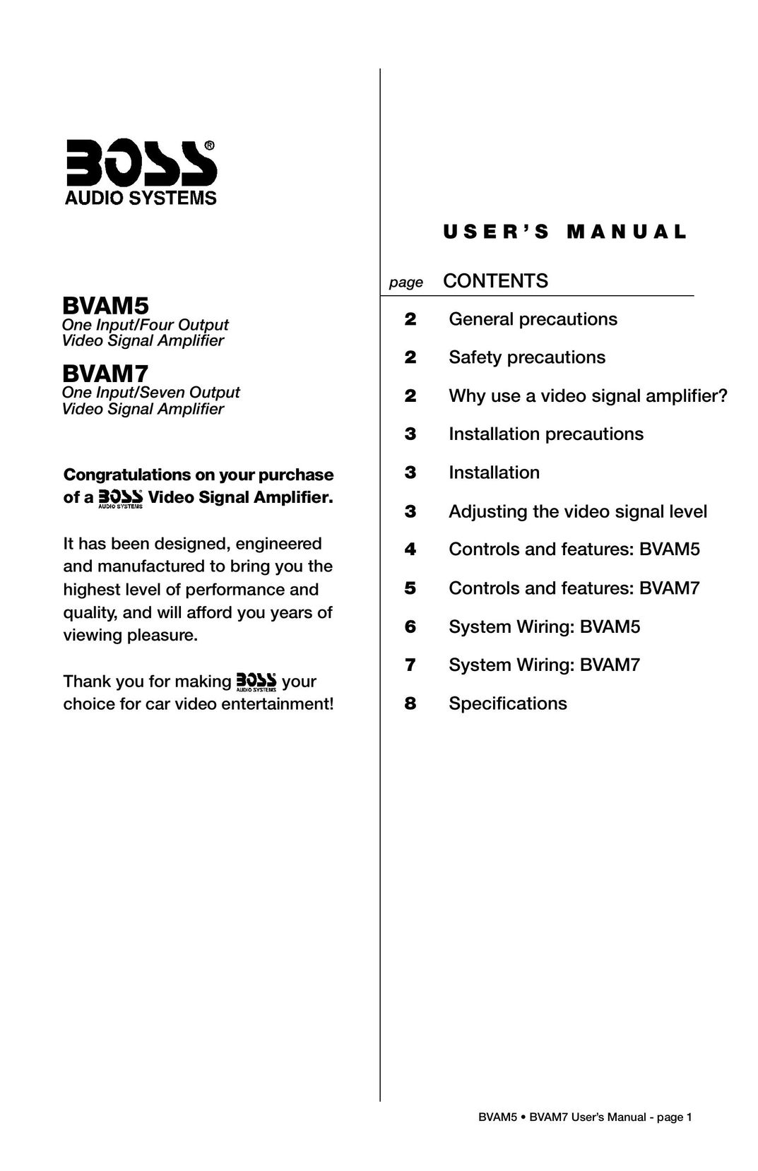 Boss Audio Systems BVAM7 Car Amplifier User Manual