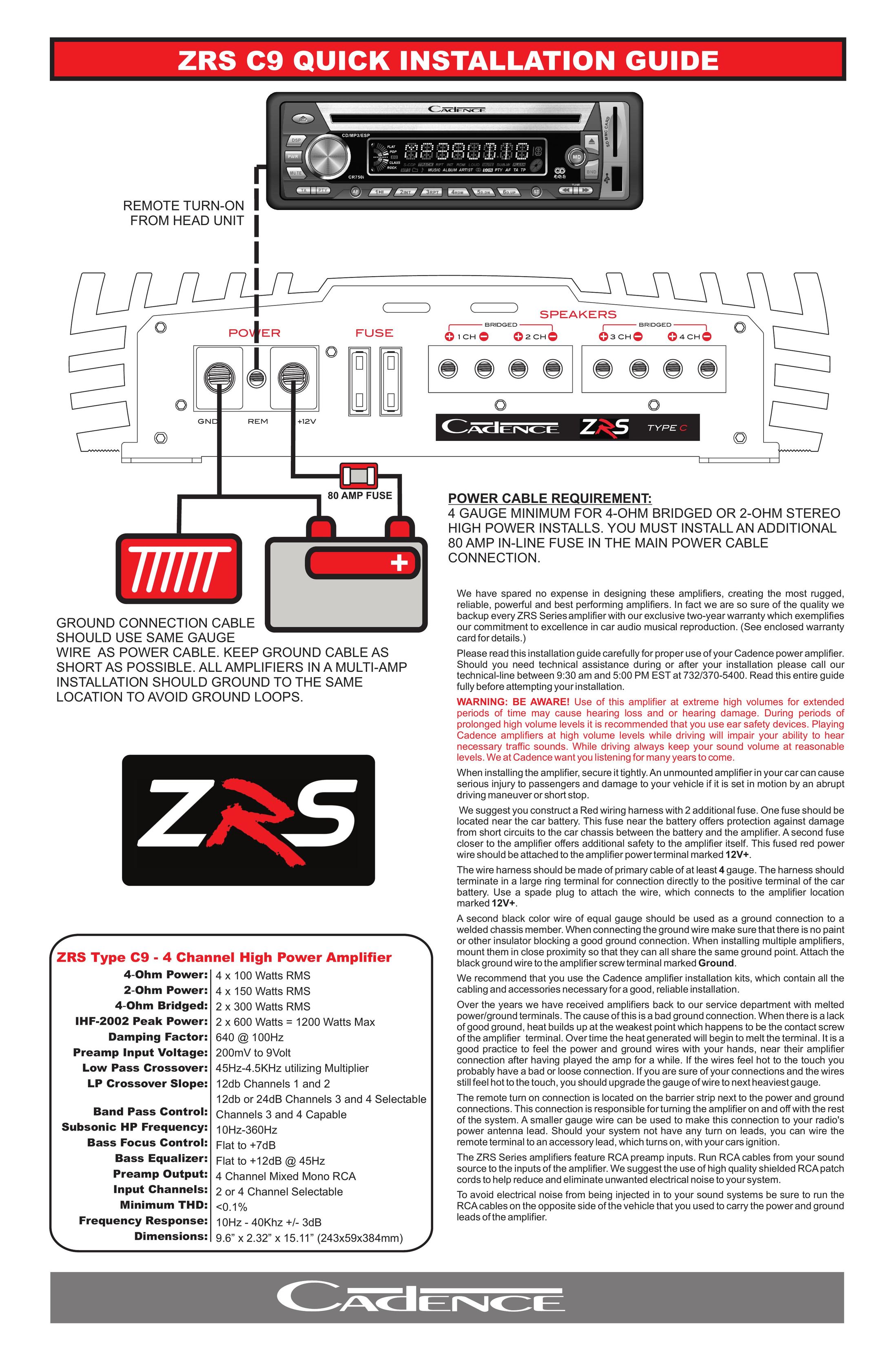 Cadence ZRS C9 Car Amplifier User Manual