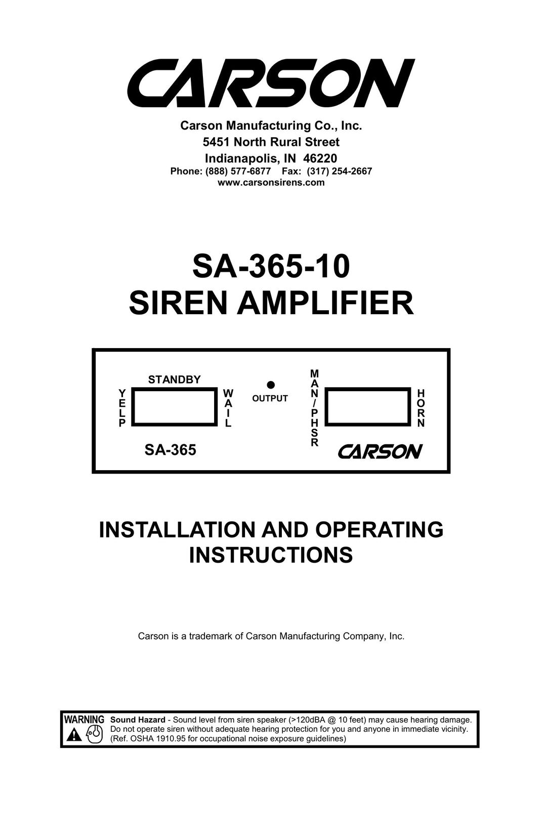 Carson SA-365-10 Car Amplifier User Manual