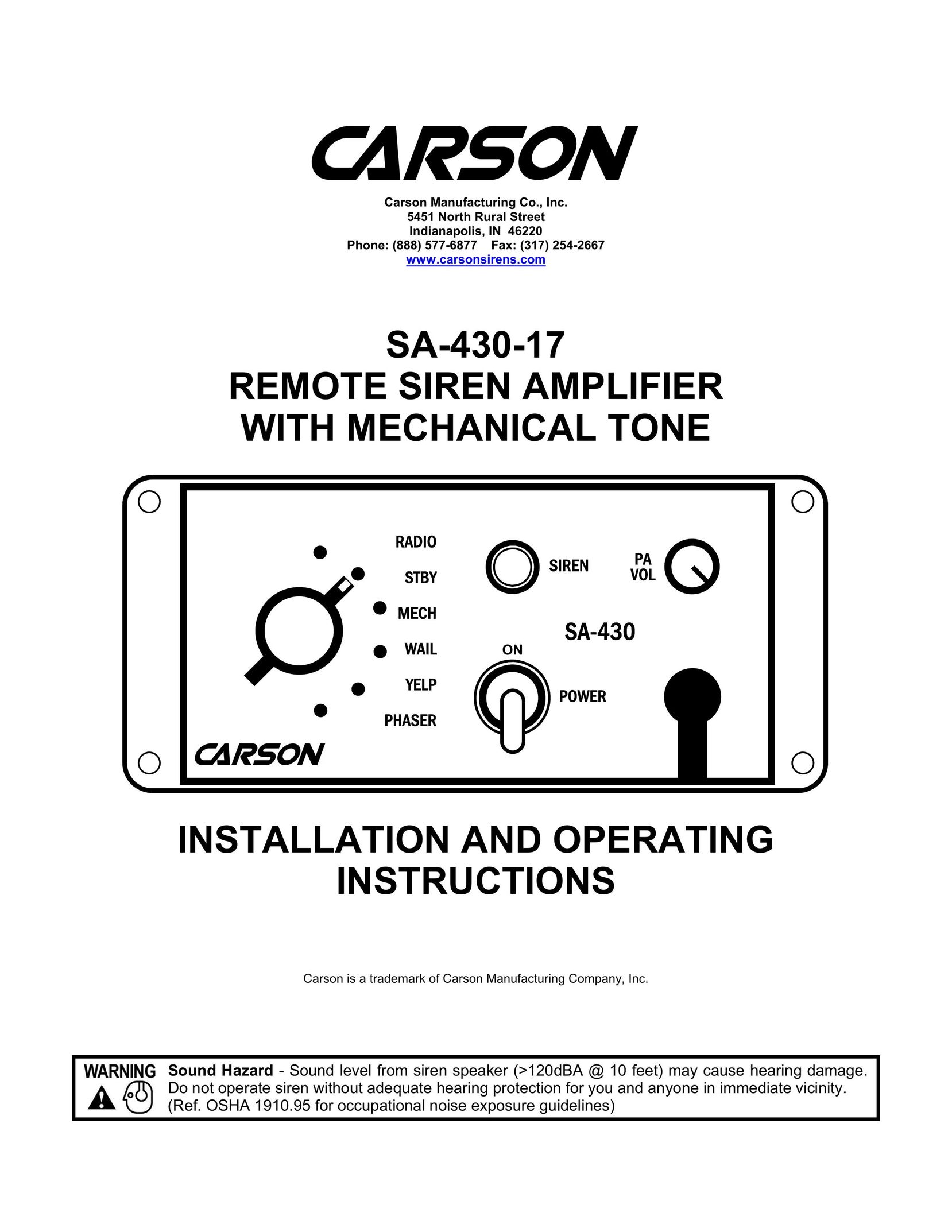 Carson SA-430-17 Car Amplifier User Manual