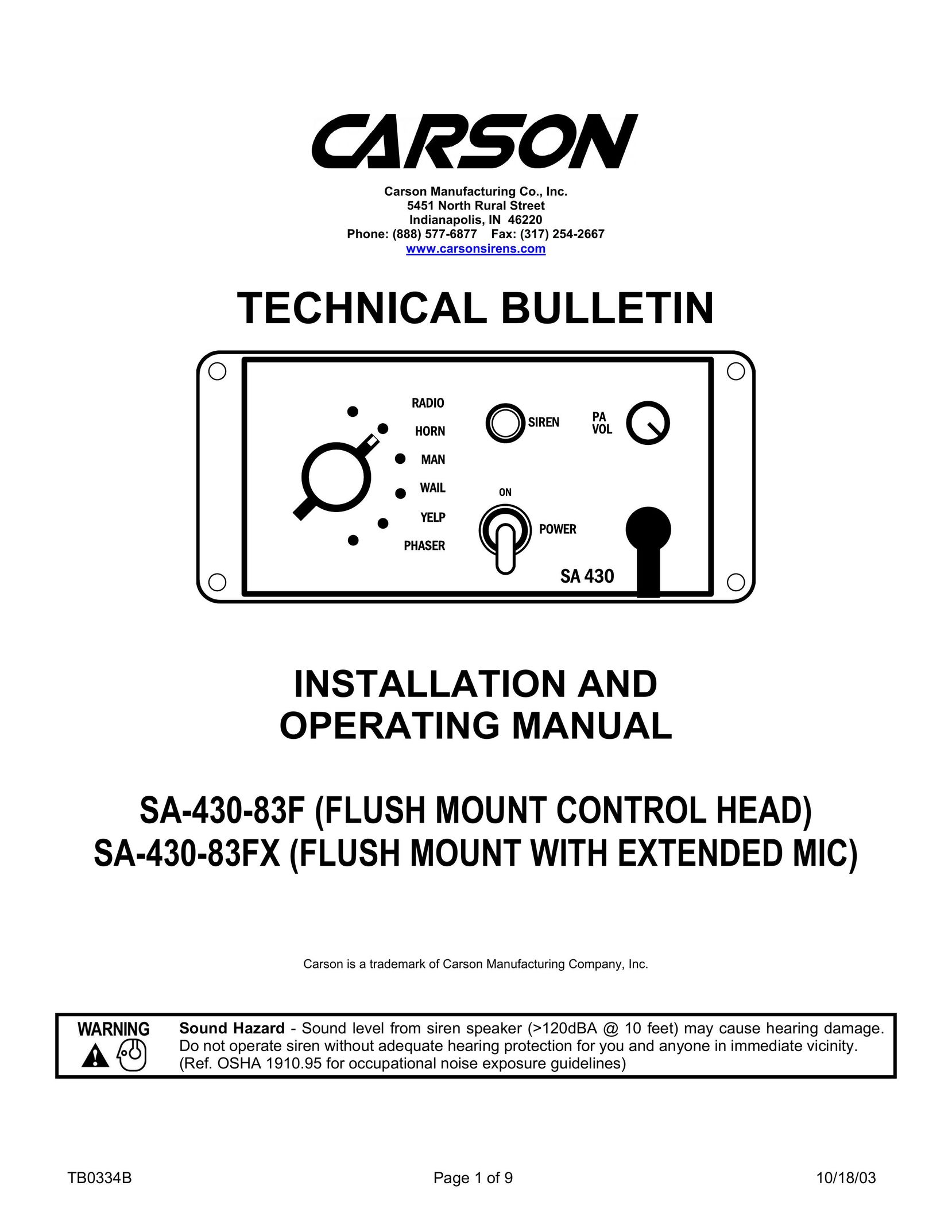 Carson SA-430-83FX Car Amplifier User Manual