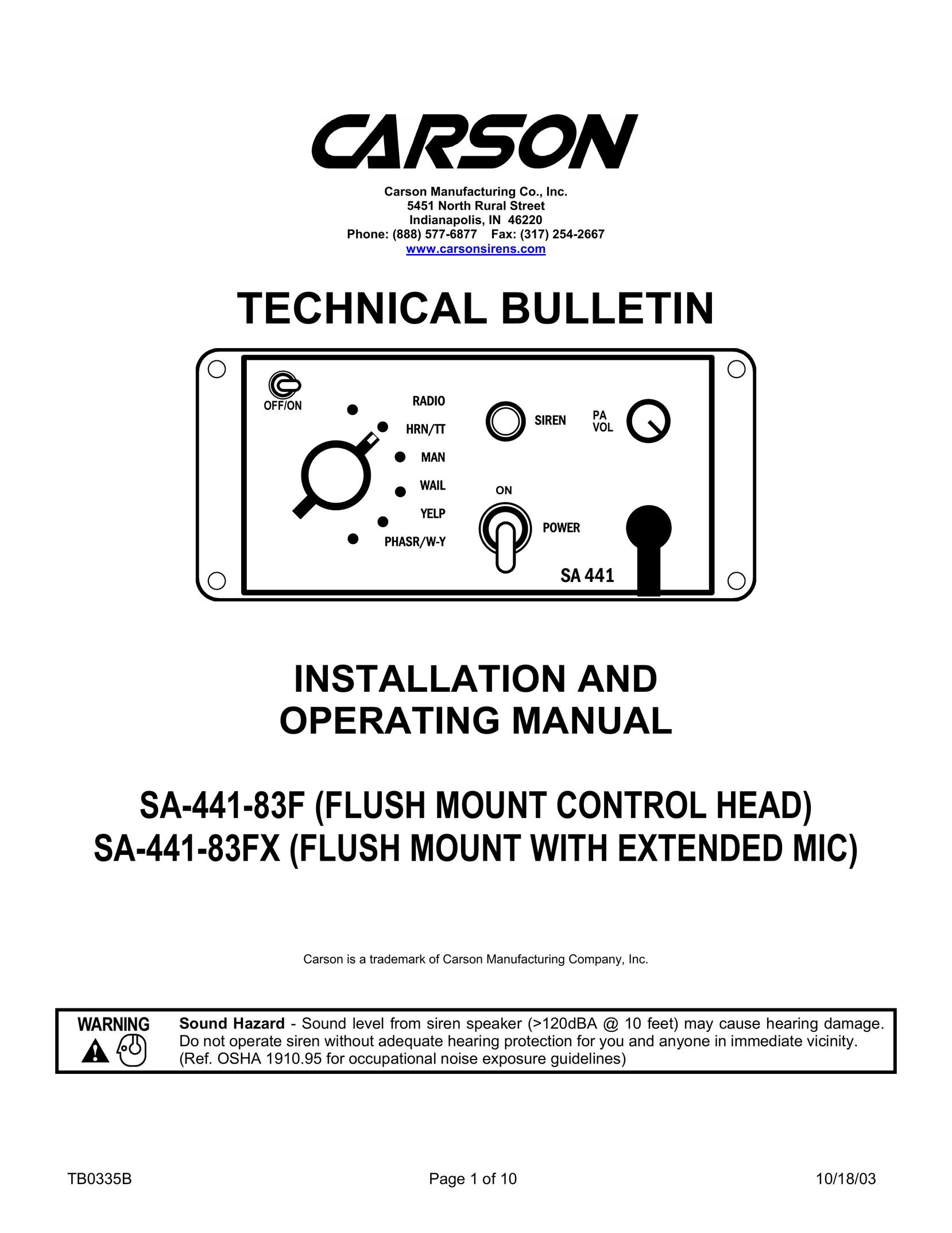 Carson SA-441-83F X Car Amplifier User Manual