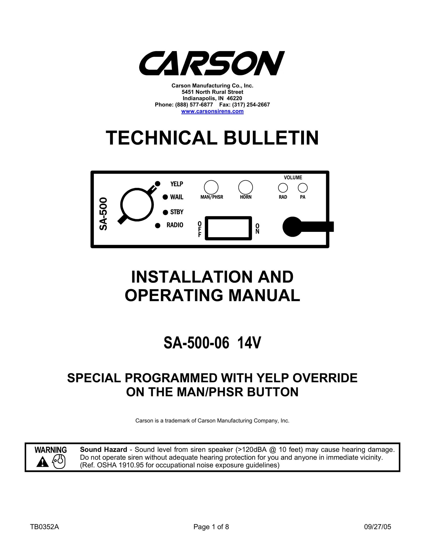 Carson SA-500-06 14V Car Amplifier User Manual