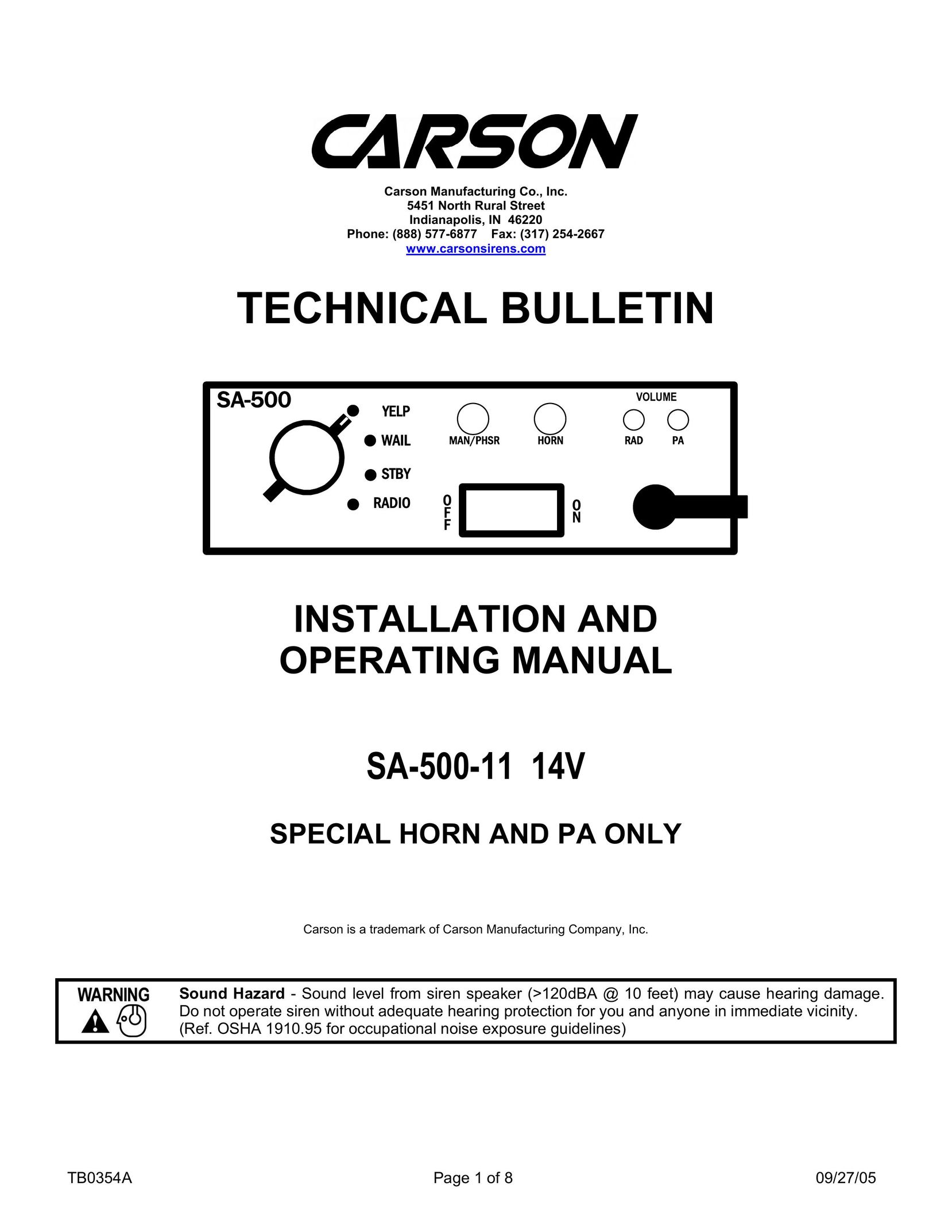 Carson SA-500-11 14V Car Amplifier User Manual