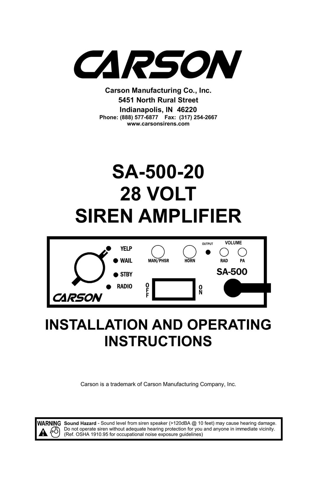 Carson SA-500-20 Car Amplifier User Manual