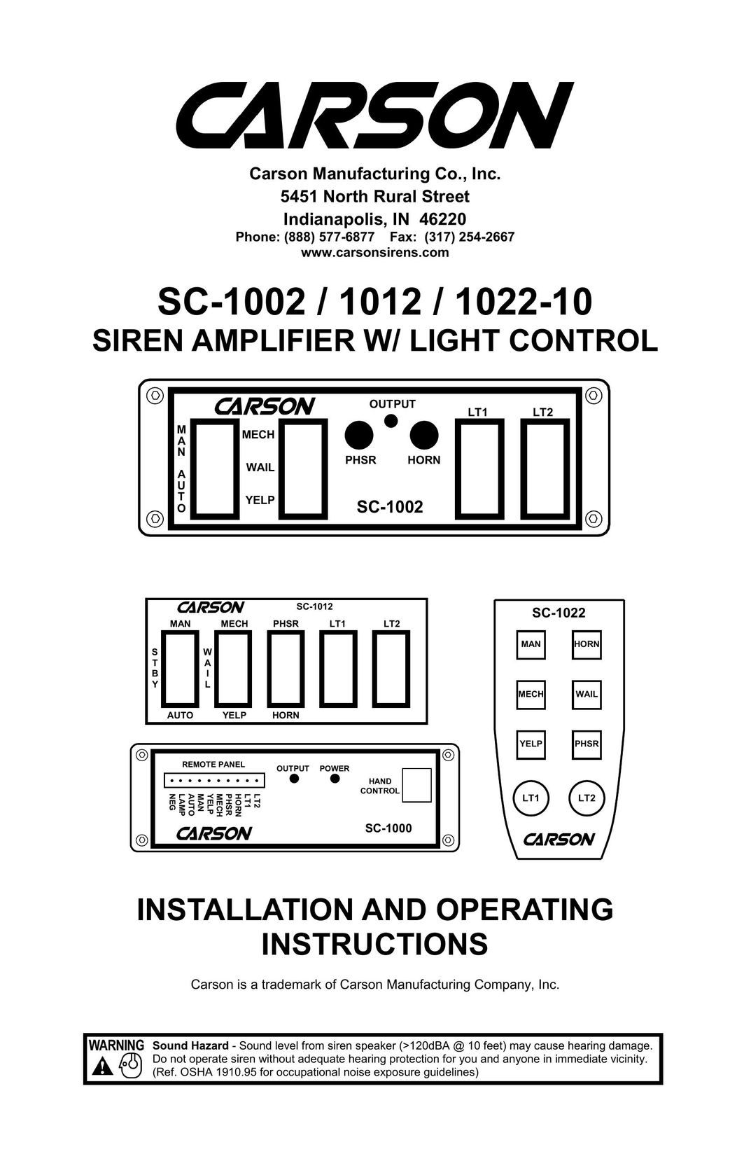 Carson SC-1002 Car Amplifier User Manual