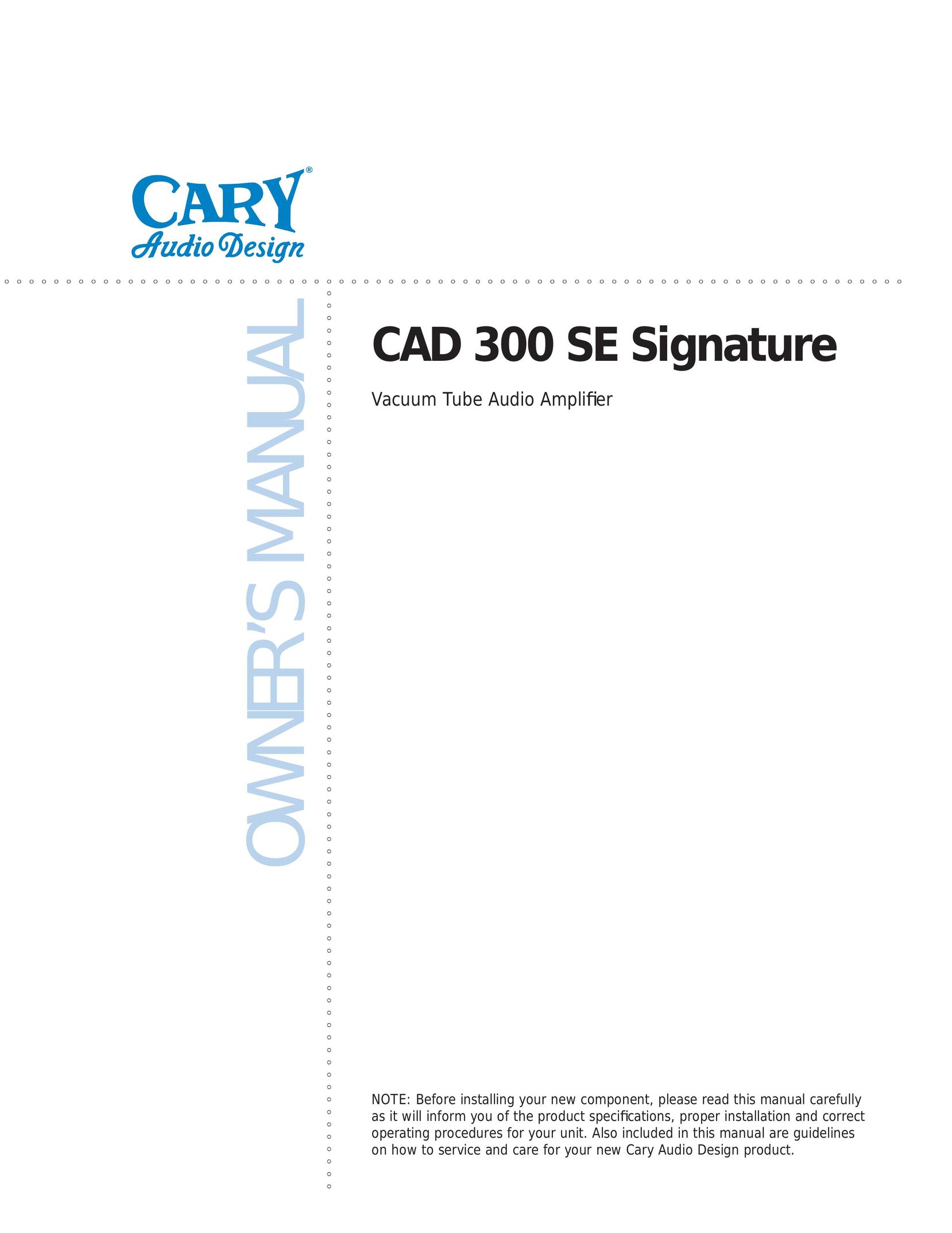Cary Audio Design CAD 300 SE Car Amplifier User Manual