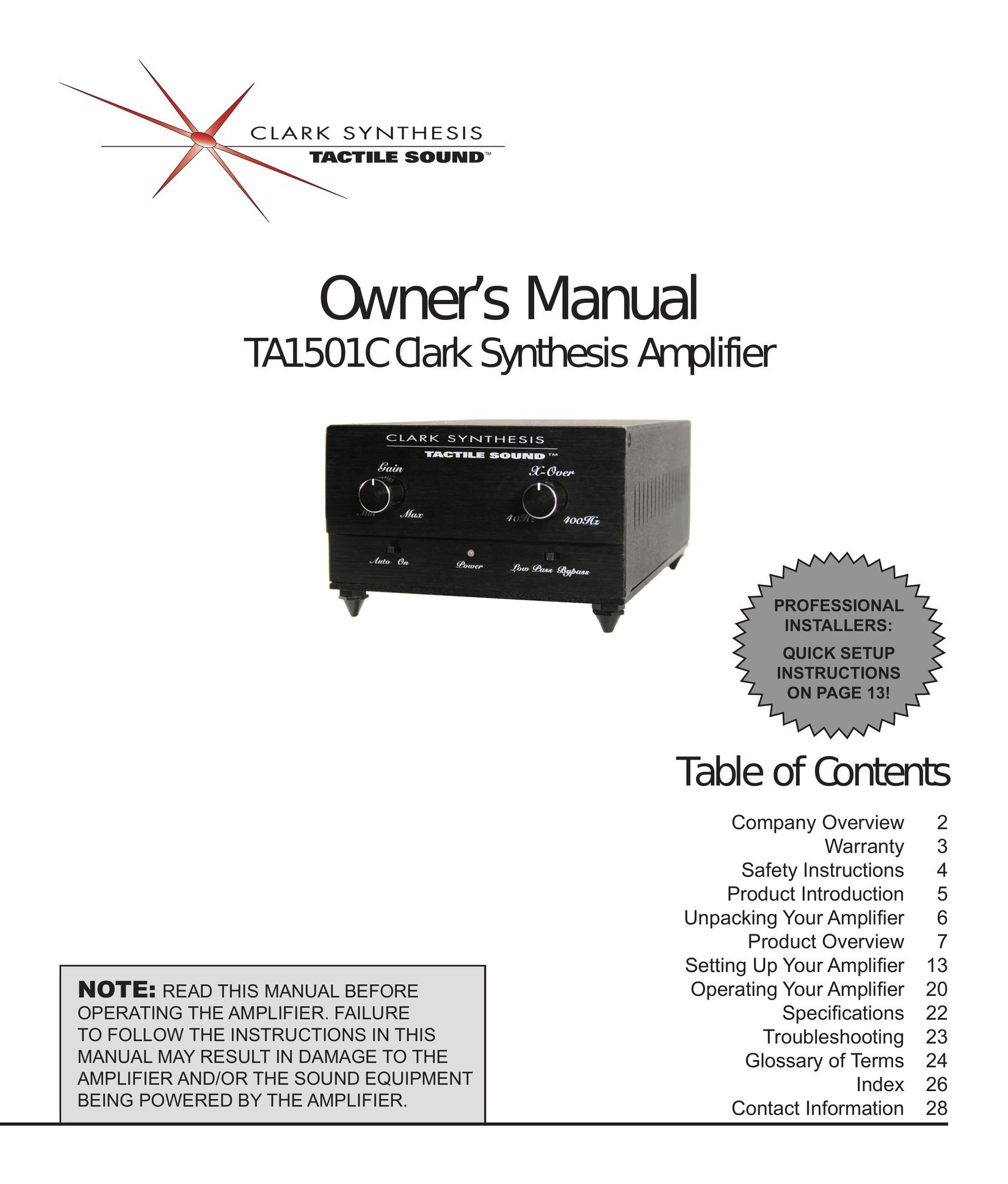 Clark Synthesis TA1501C Car Amplifier User Manual