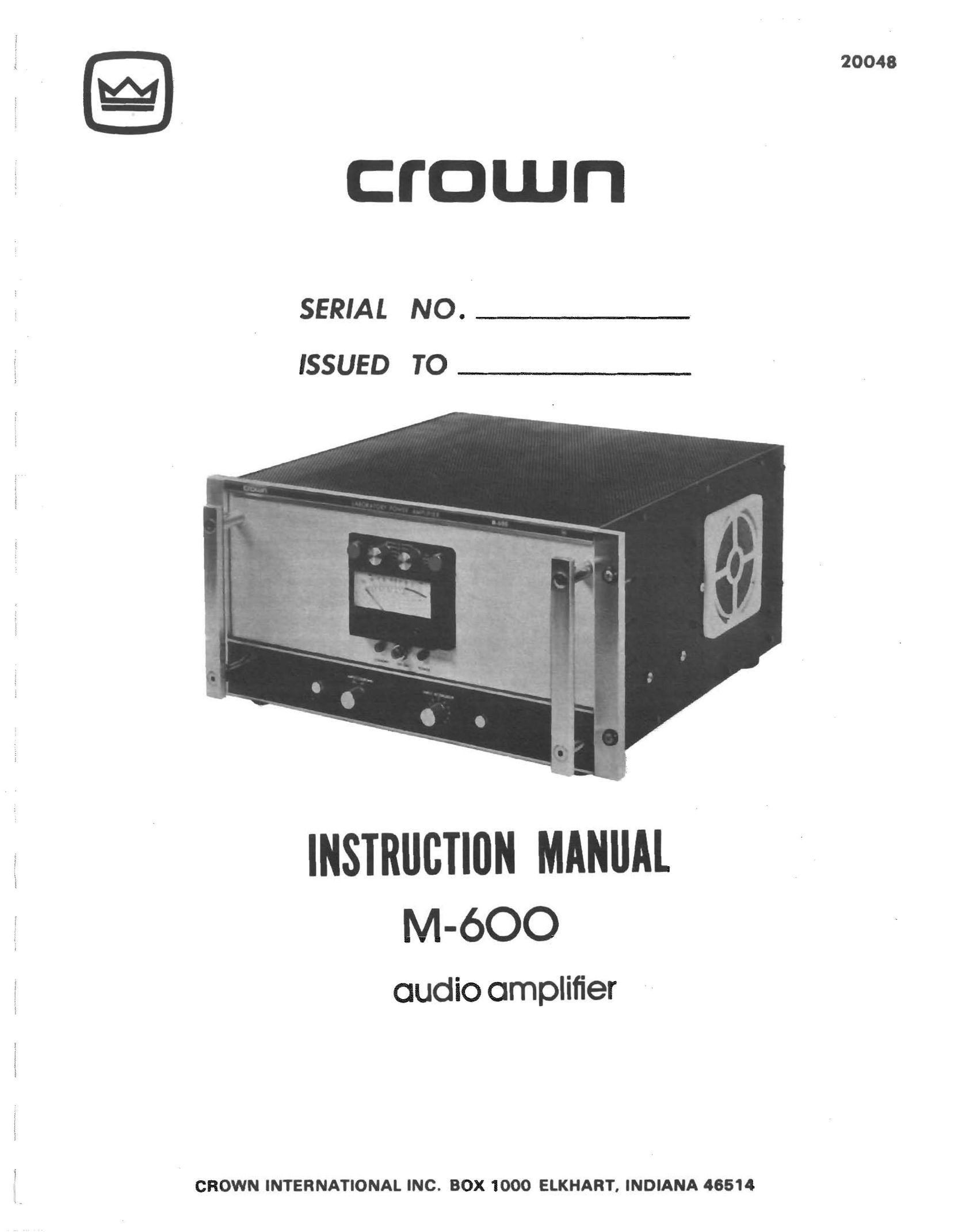 Crown Audio M-600 Car Amplifier User Manual
