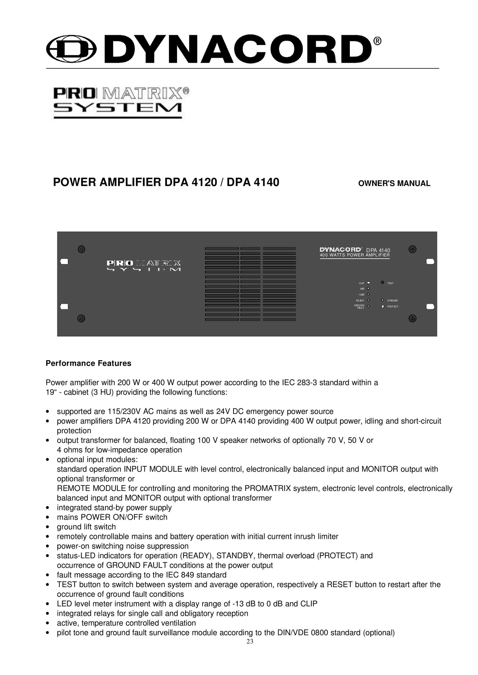 Dynacord DPA 4120 Car Amplifier User Manual