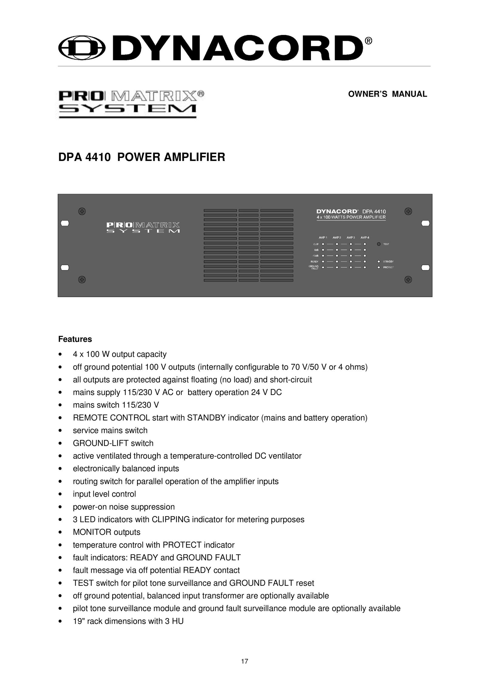 Dynacord DPA 4410 Car Amplifier User Manual