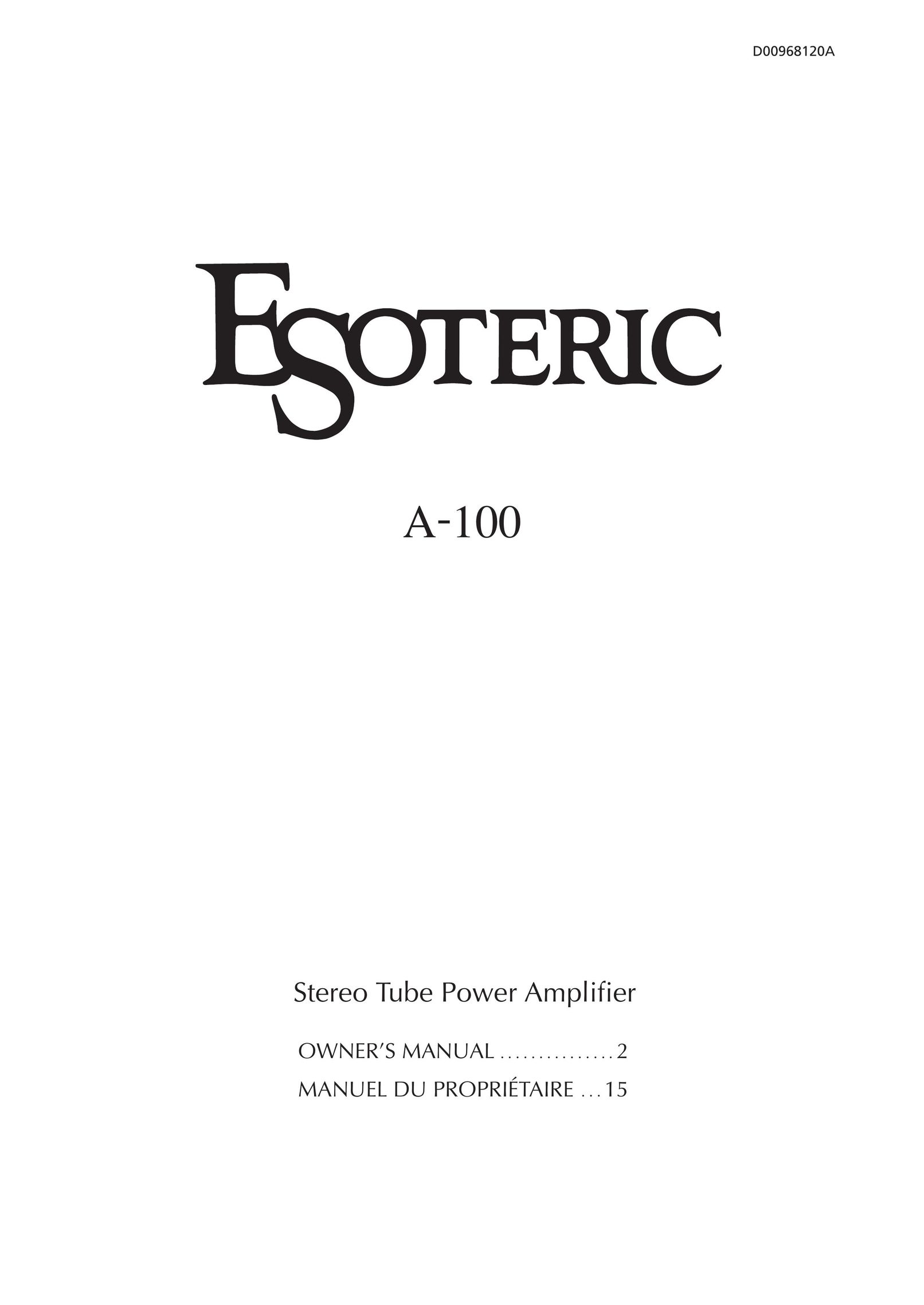 Esoteric A-100 Car Amplifier User Manual