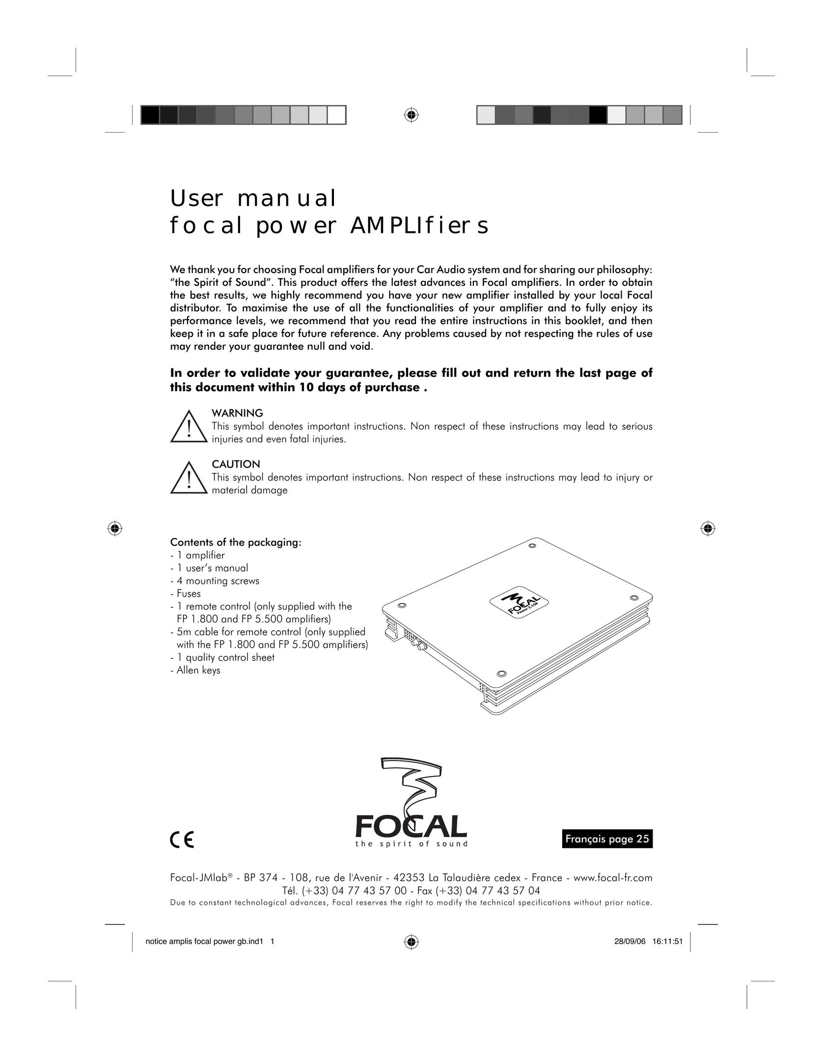 Focal FP 1.800 Car Amplifier User Manual