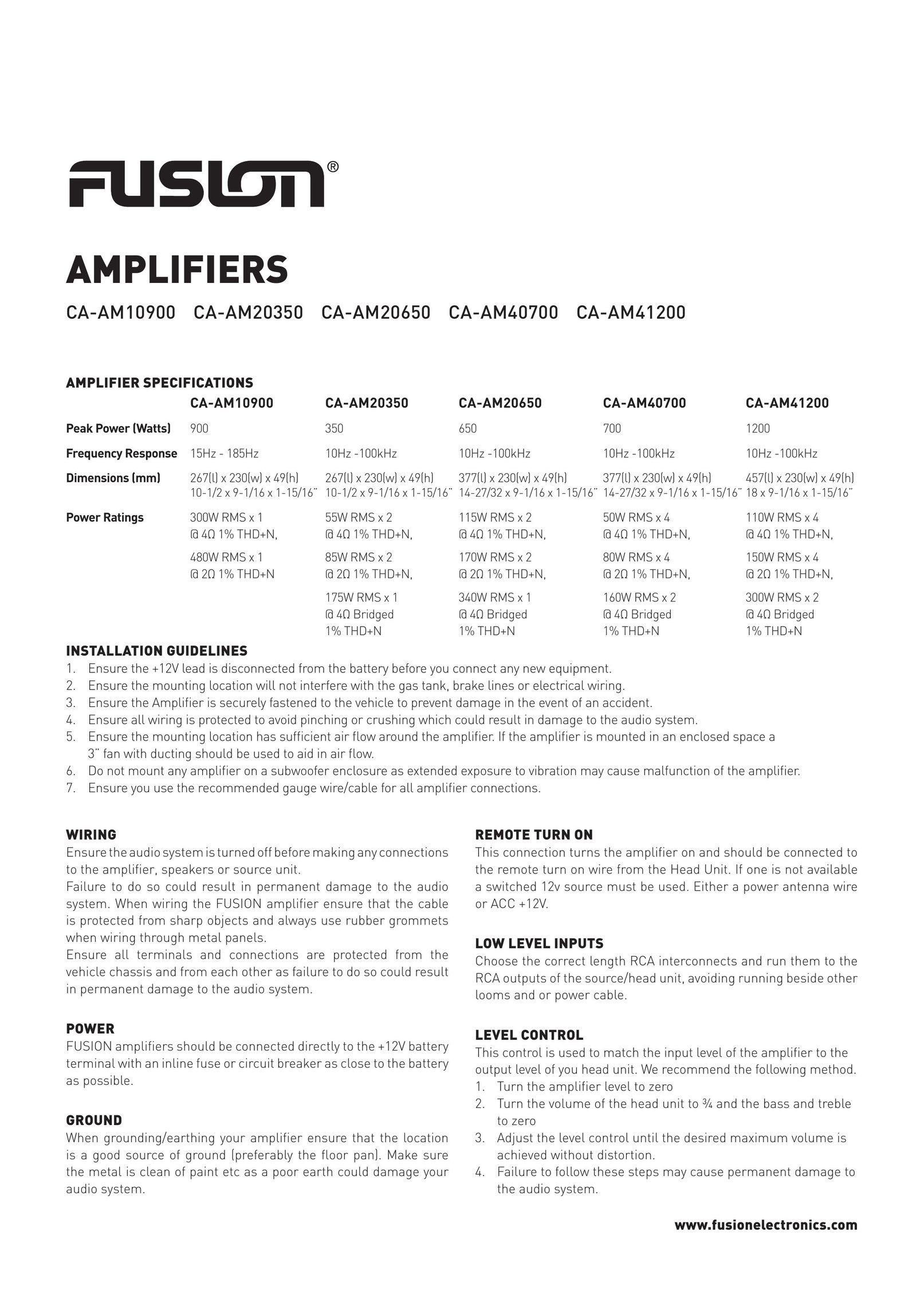 Fusion CA-AM10900 Car Amplifier User Manual