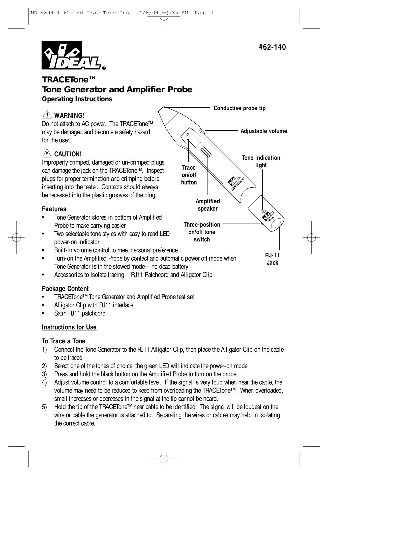 IDEAL INDUSTRIES 62-140 Car Amplifier User Manual