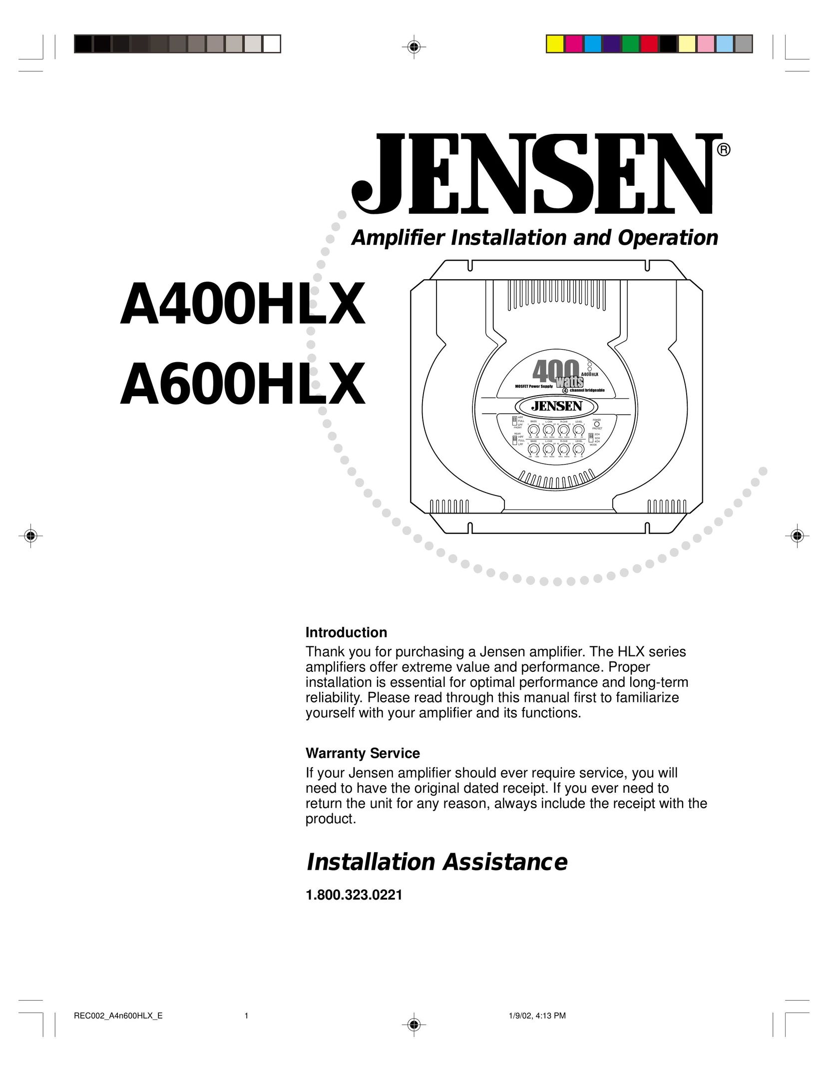 Jensen A600HLX Car Amplifier User Manual