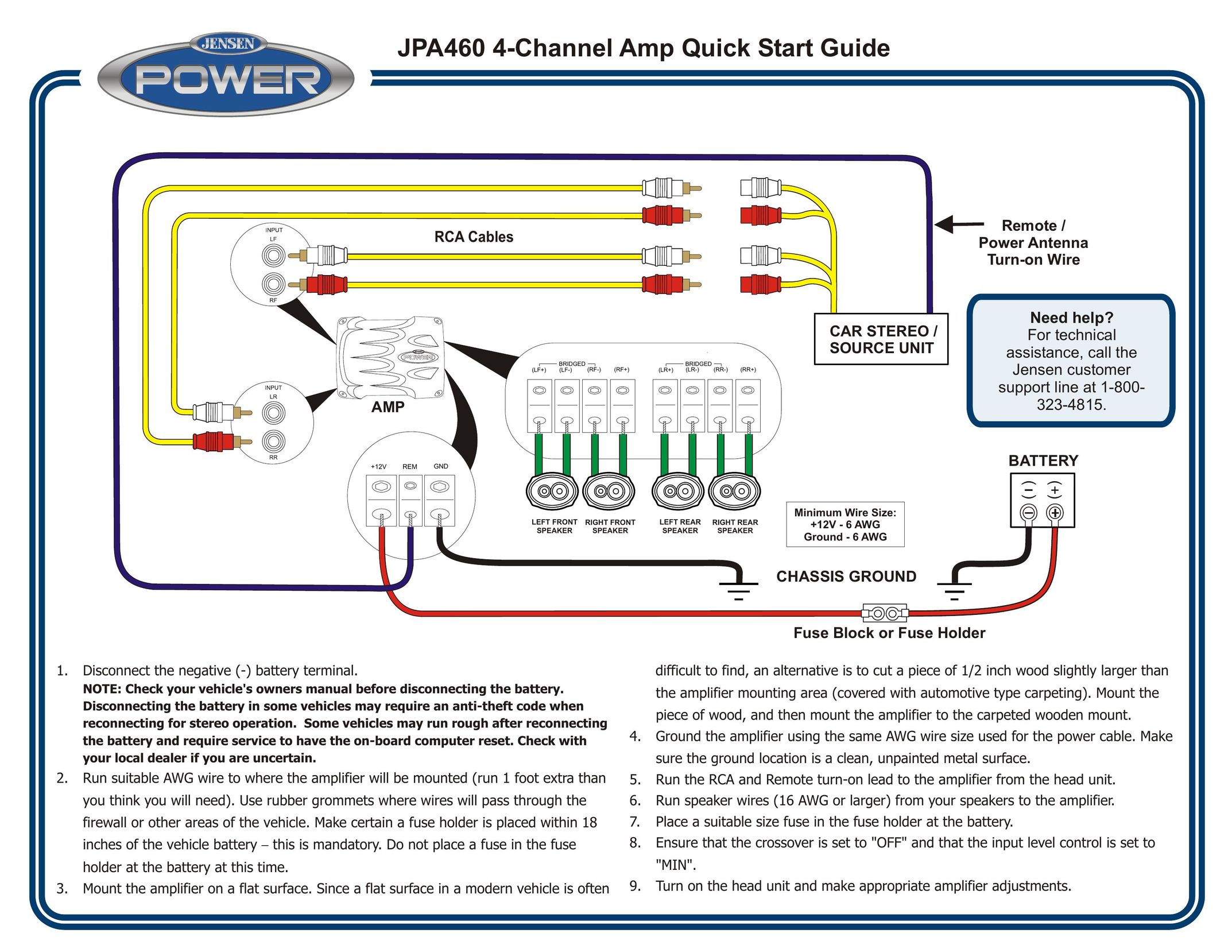 Jensen JPA460 Car Amplifier User Manual