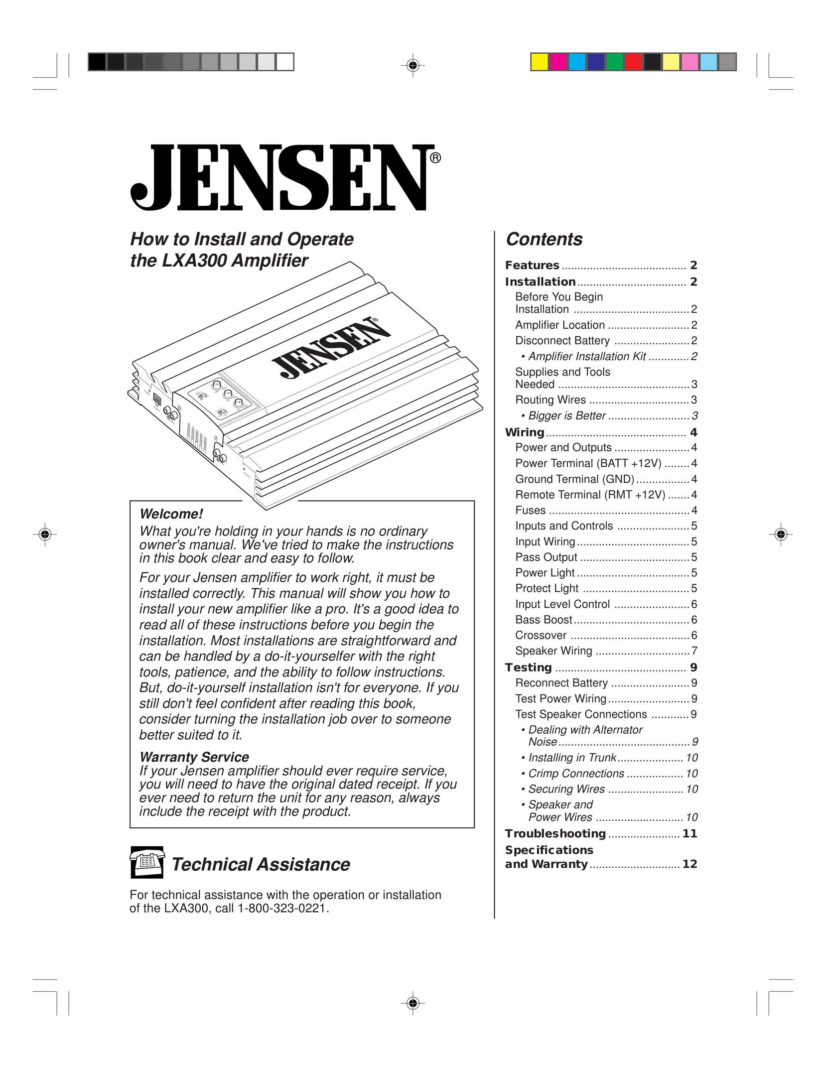 Jensen LXA300 Car Amplifier User Manual