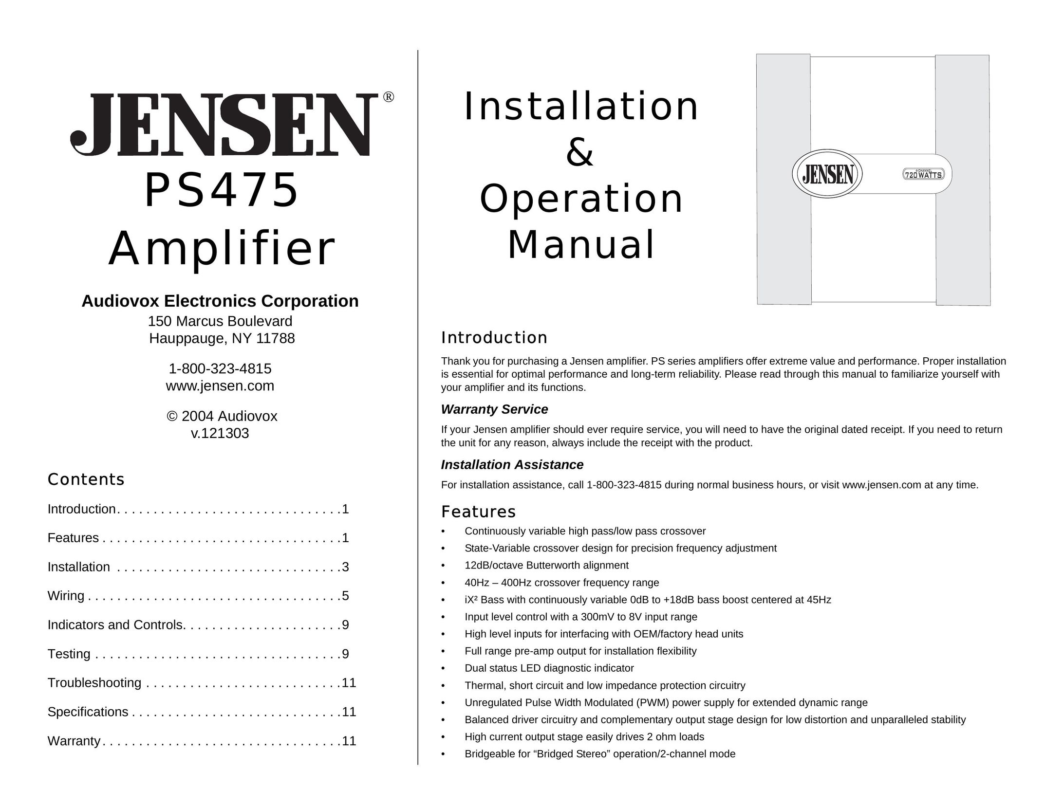 Jensen PS475 Car Amplifier User Manual