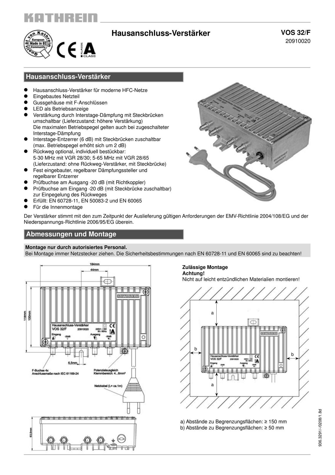 Kathrein 20910020 Car Amplifier User Manual