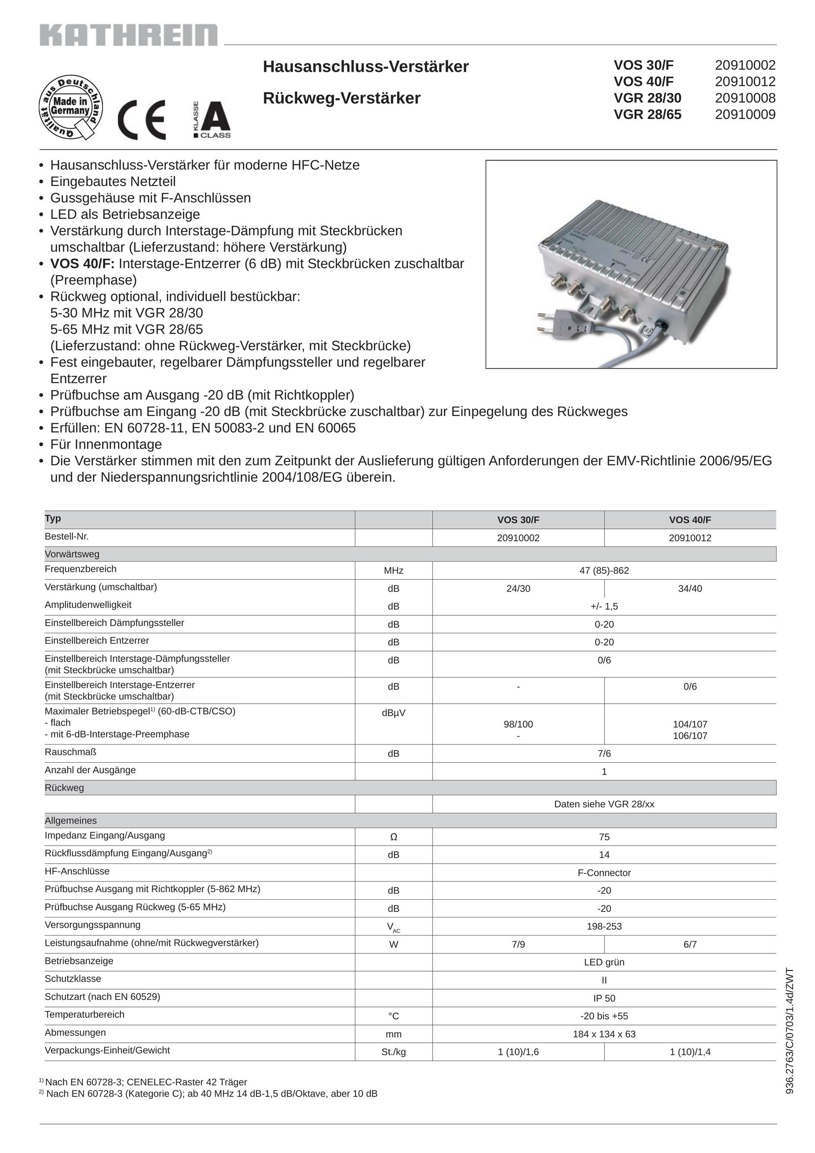 Kathrein VOS 30/F Car Amplifier User Manual