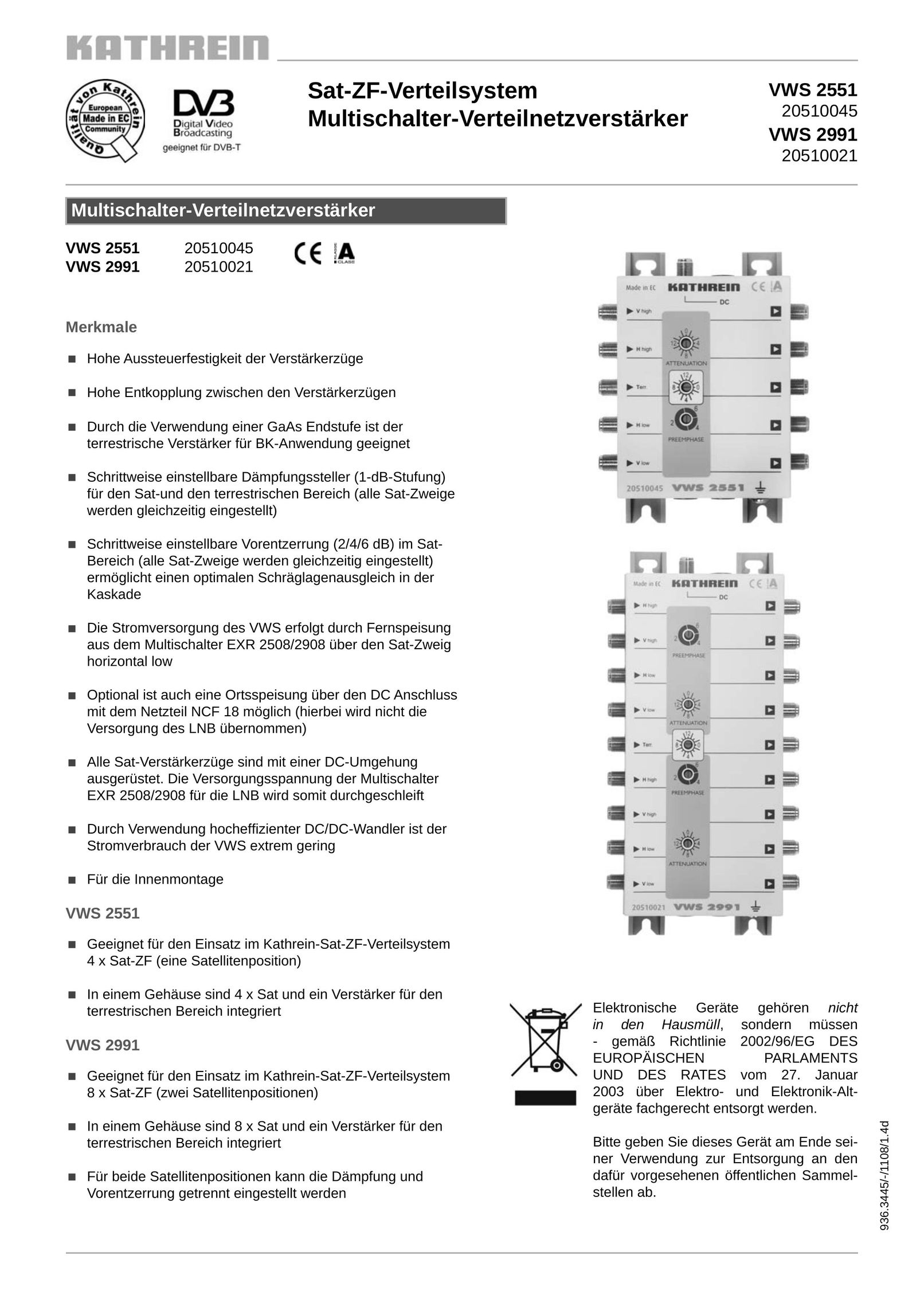 Kathrein VWS2991 Car Amplifier User Manual