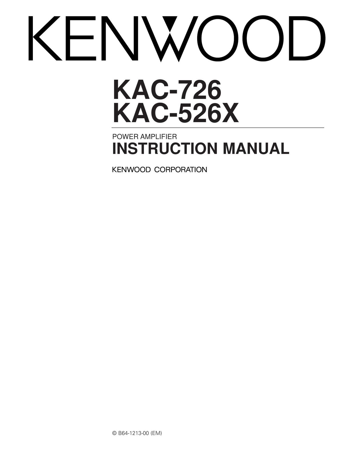 Kenwood KAC-526X Car Amplifier User Manual