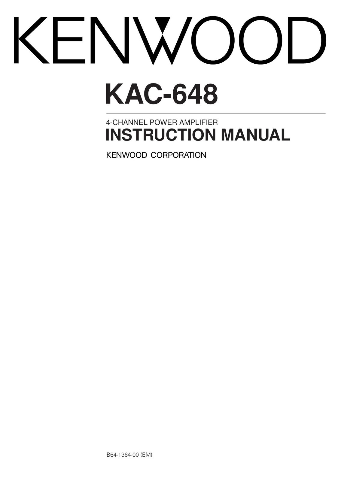 Kenwood KAC-648 Car Amplifier User Manual
