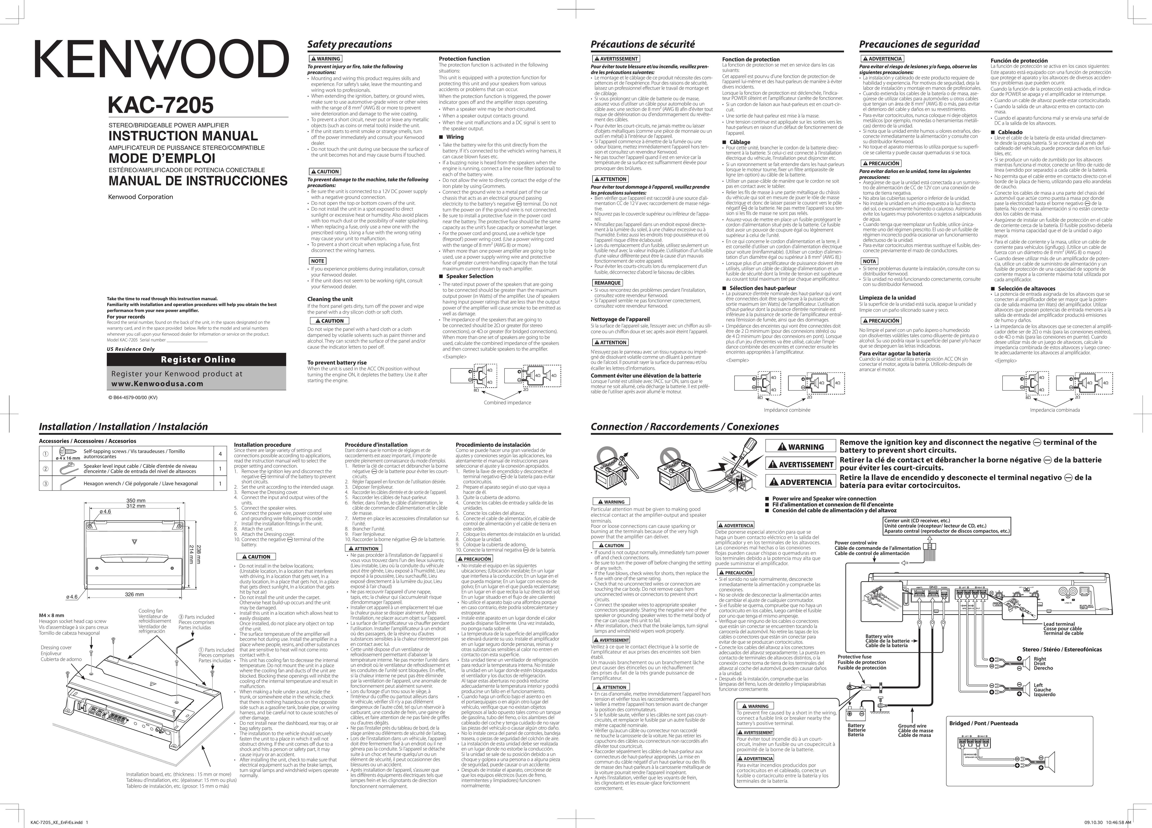 Kenwood KAC-7205 Car Amplifier User Manual