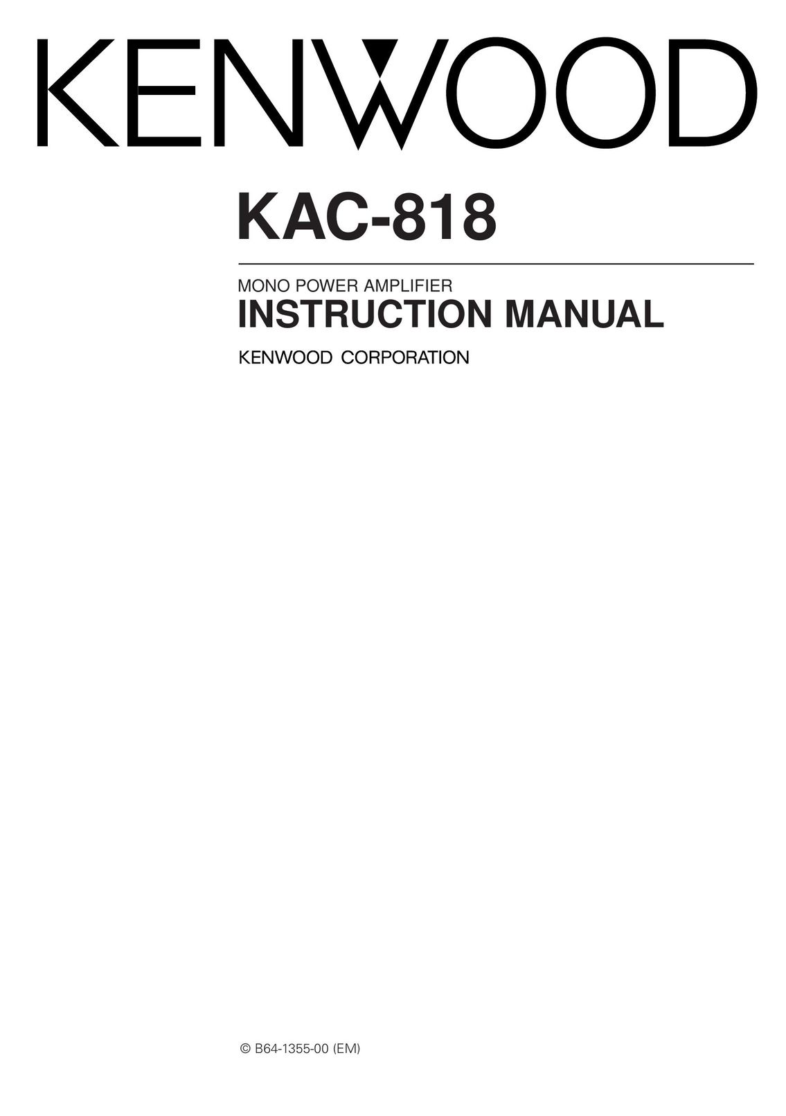 Kenwood KAC-818 Car Amplifier User Manual