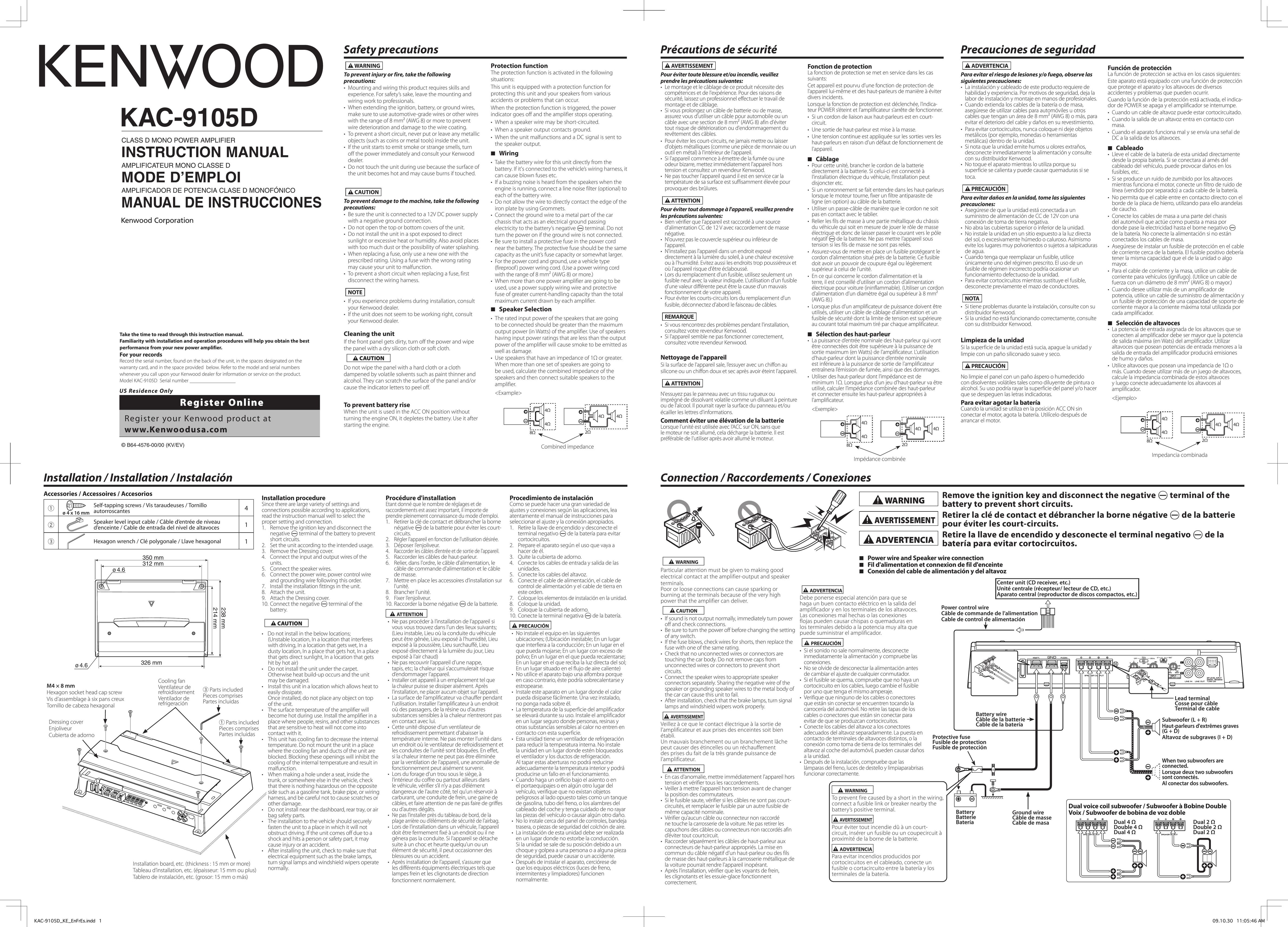 Kenwood KAC-9105D Car Amplifier User Manual
