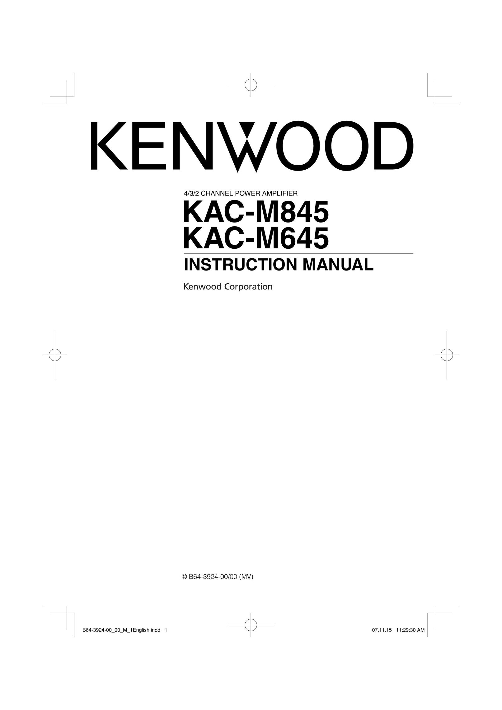 Kenwood KAC-M845 Car Amplifier User Manual
