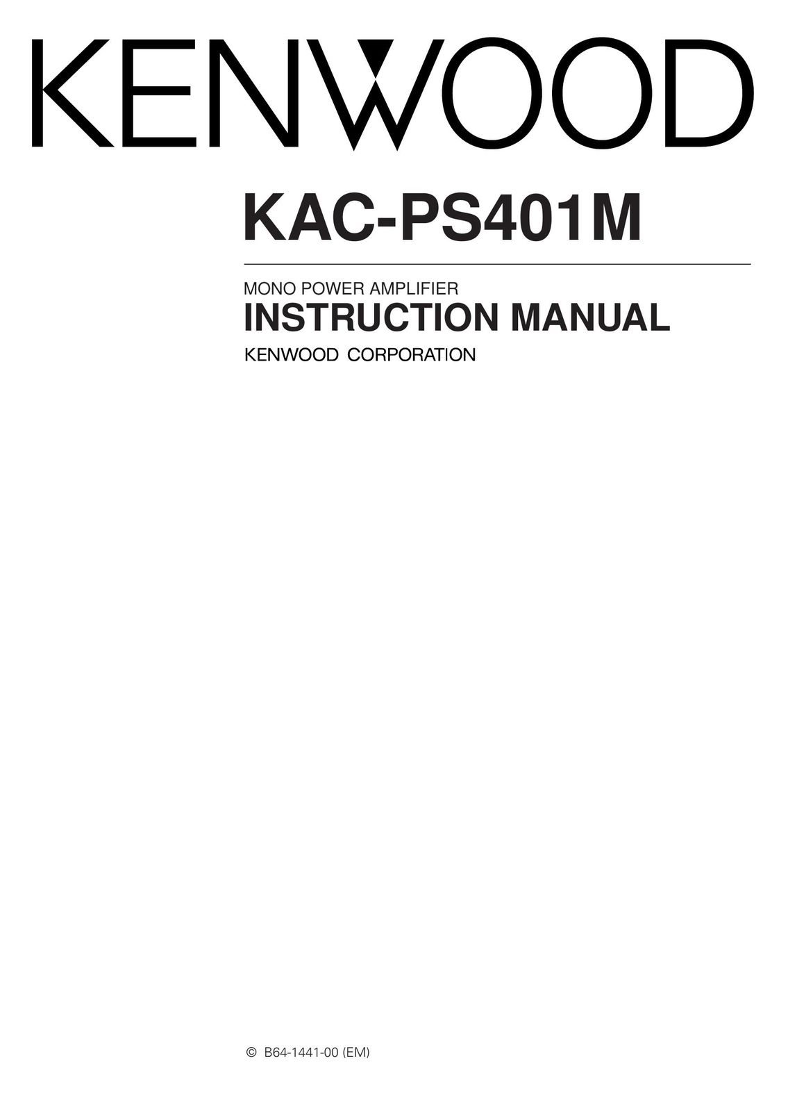Kenwood KAC-PS401M Car Amplifier User Manual