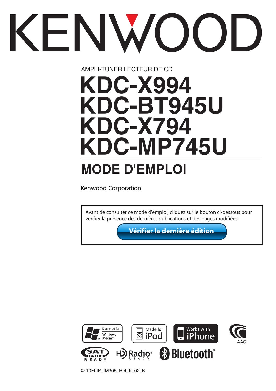 Kenwood kdc-x994 Car Amplifier User Manual