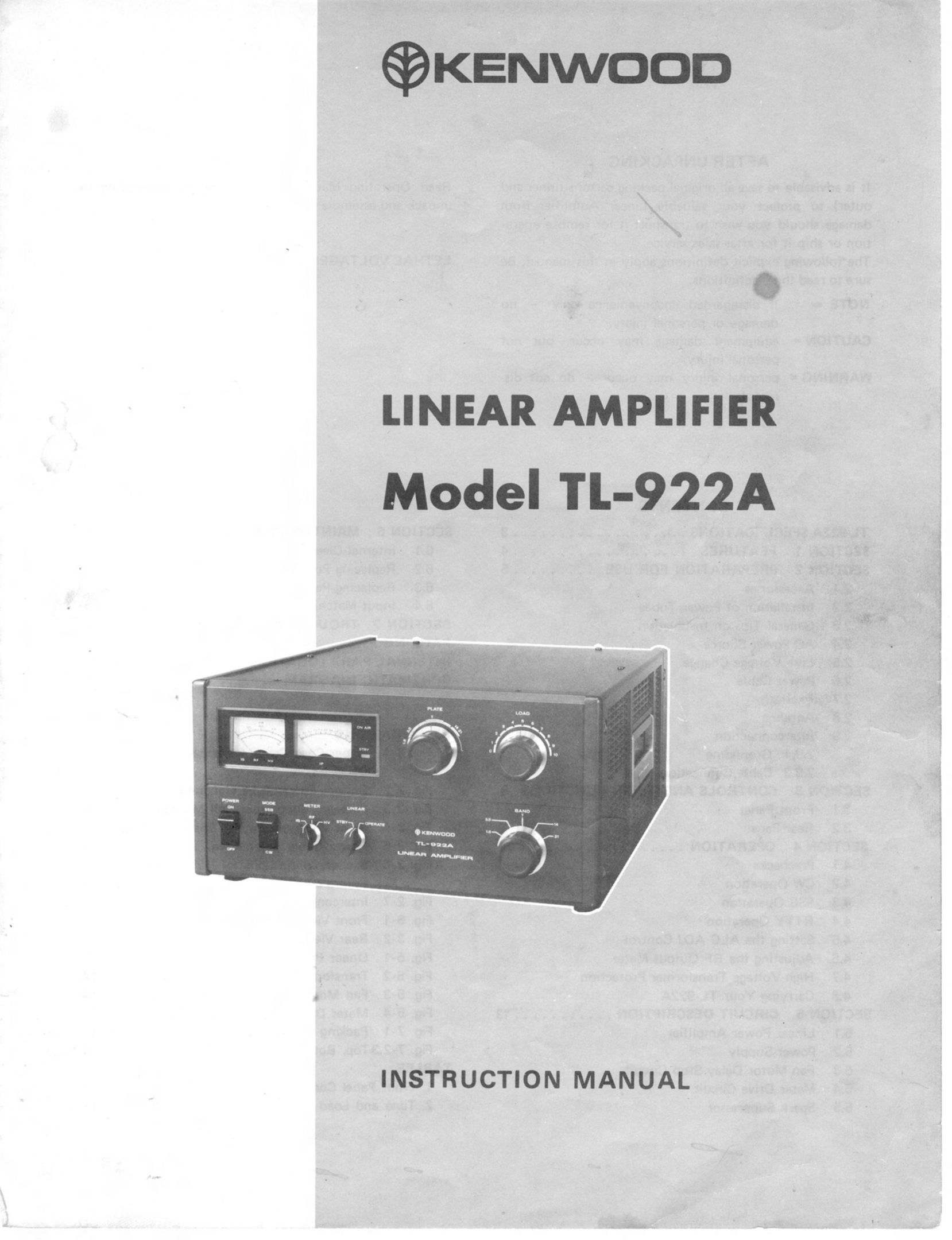 Kenwood TL-922A Car Amplifier User Manual