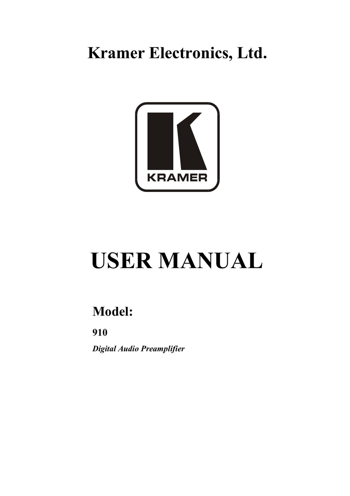 Kramer Electronics 910 Car Amplifier User Manual