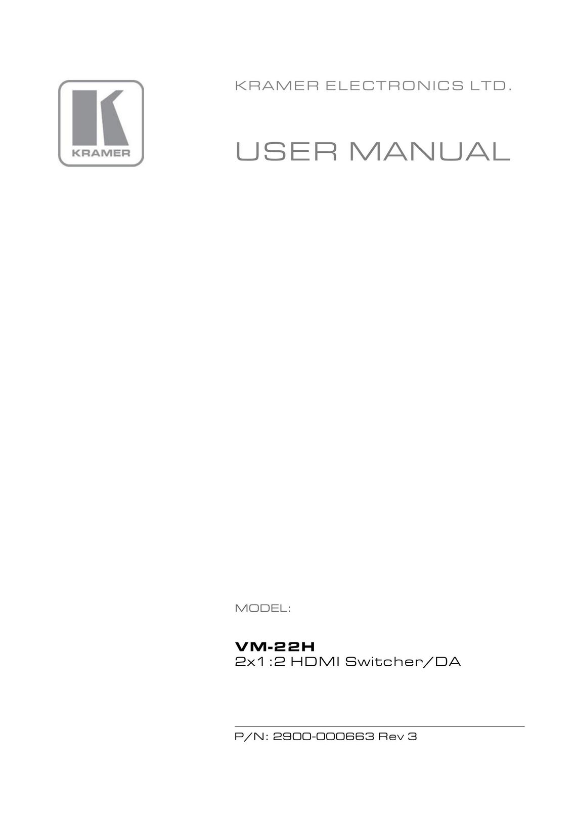 Kramer Electronics VM-22H Car Amplifier User Manual