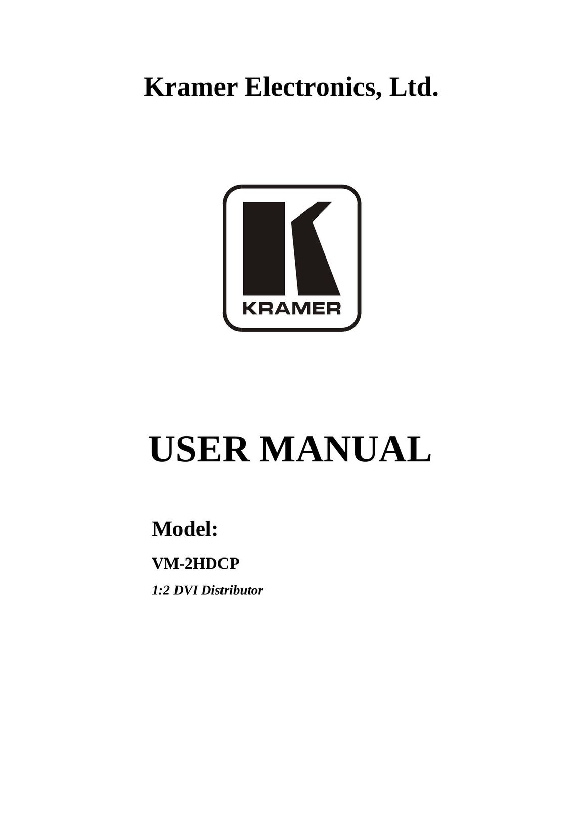 Kramer Electronics VM-2HDCP Car Amplifier User Manual