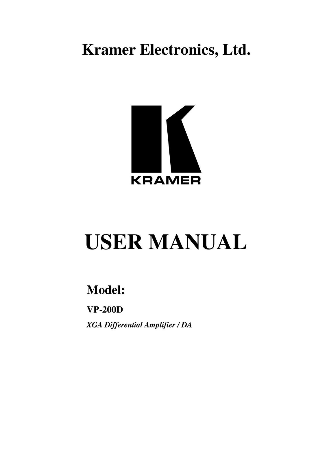Kramer Electronics VP-200D Car Amplifier User Manual