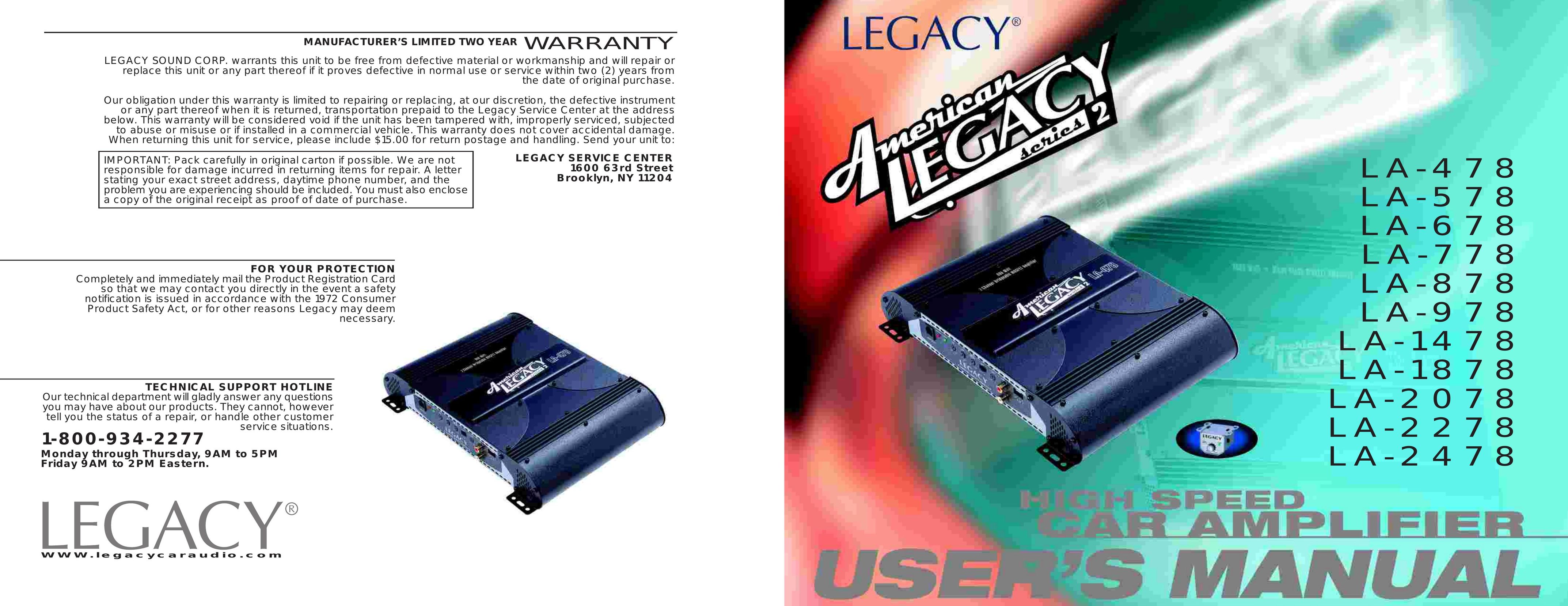 Legacy Car Audio LA-1878 Car Amplifier User Manual
