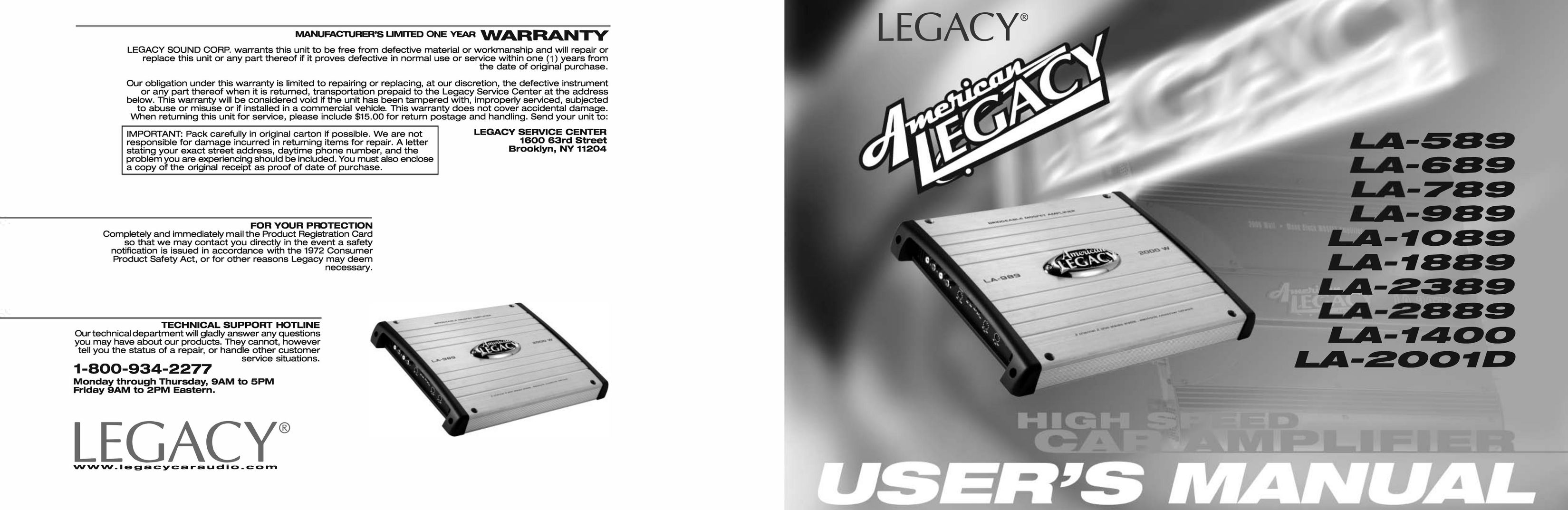 Legacy Car Audio LA-2889 Car Amplifier User Manual