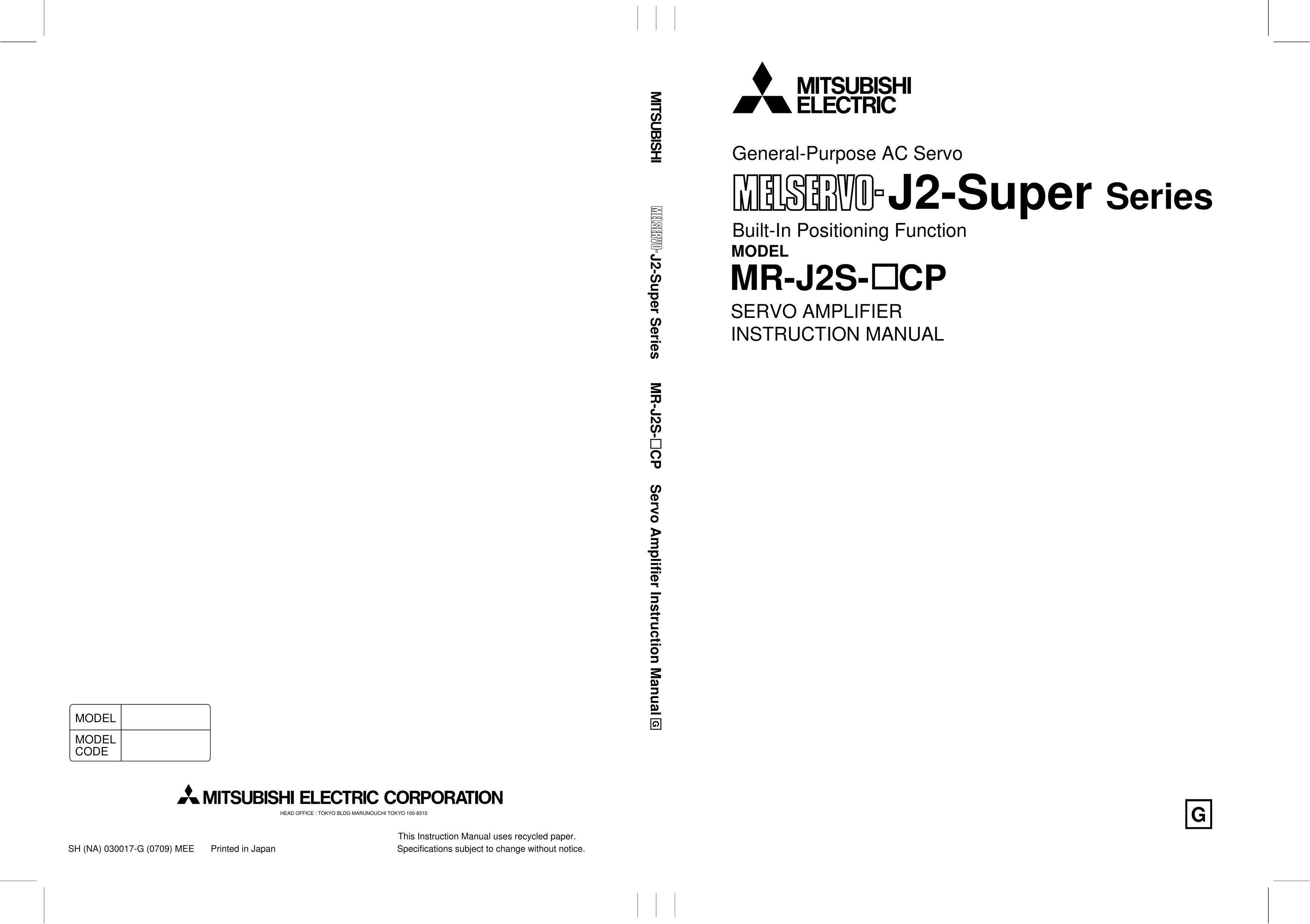 Mitsubishi Electronics MR-J2S- CP Car Amplifier User Manual