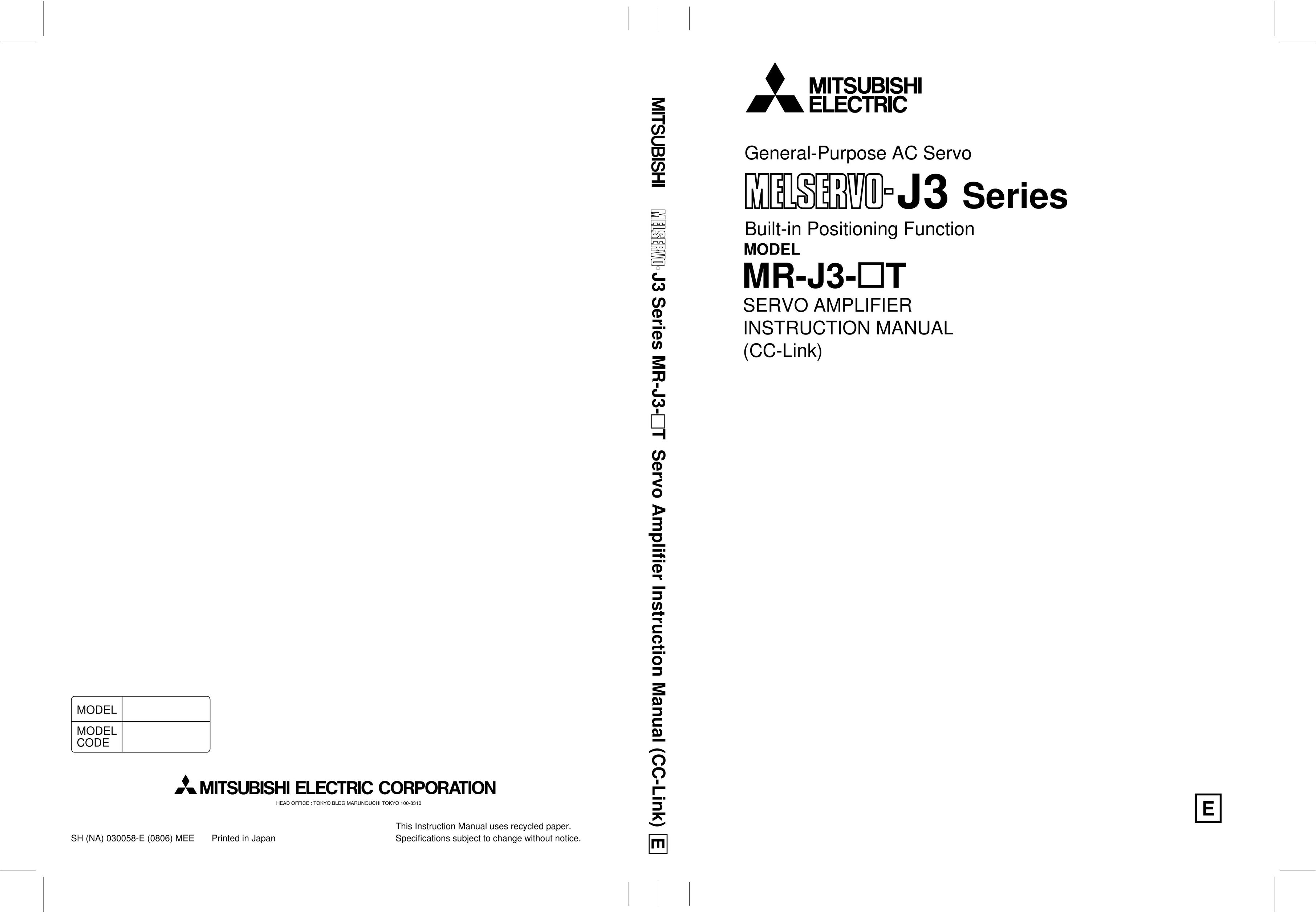 Mitsubishi Electronics MR-J3 Car Amplifier User Manual