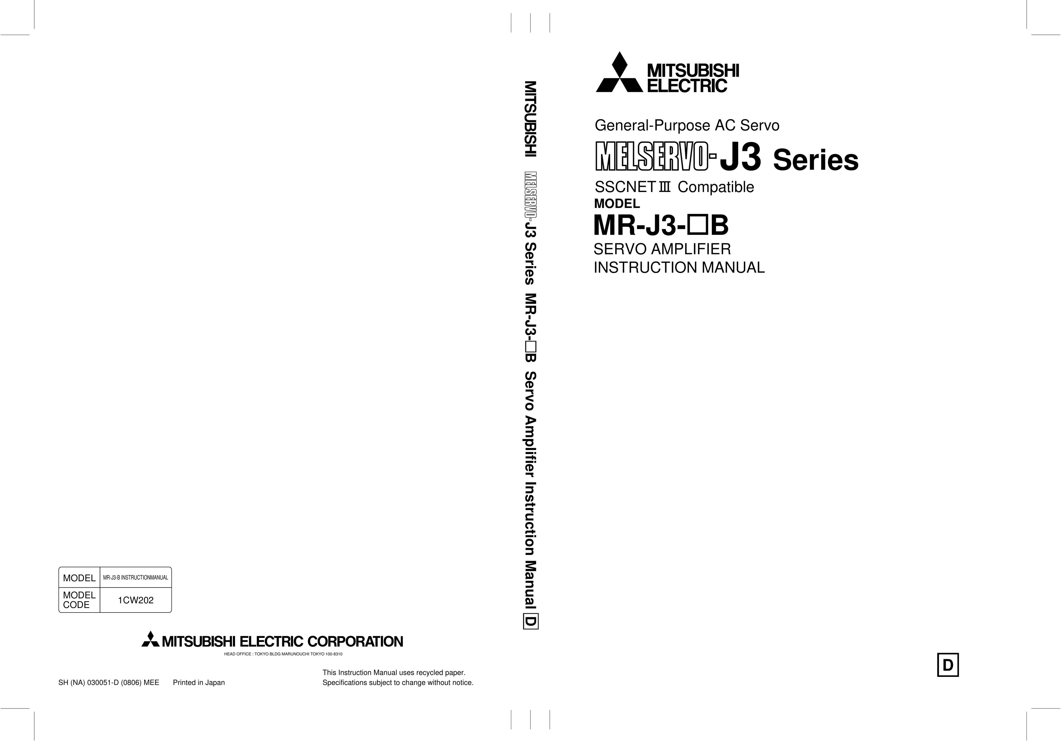 Mitsubishi Electronics MR-J3- B Car Amplifier User Manual