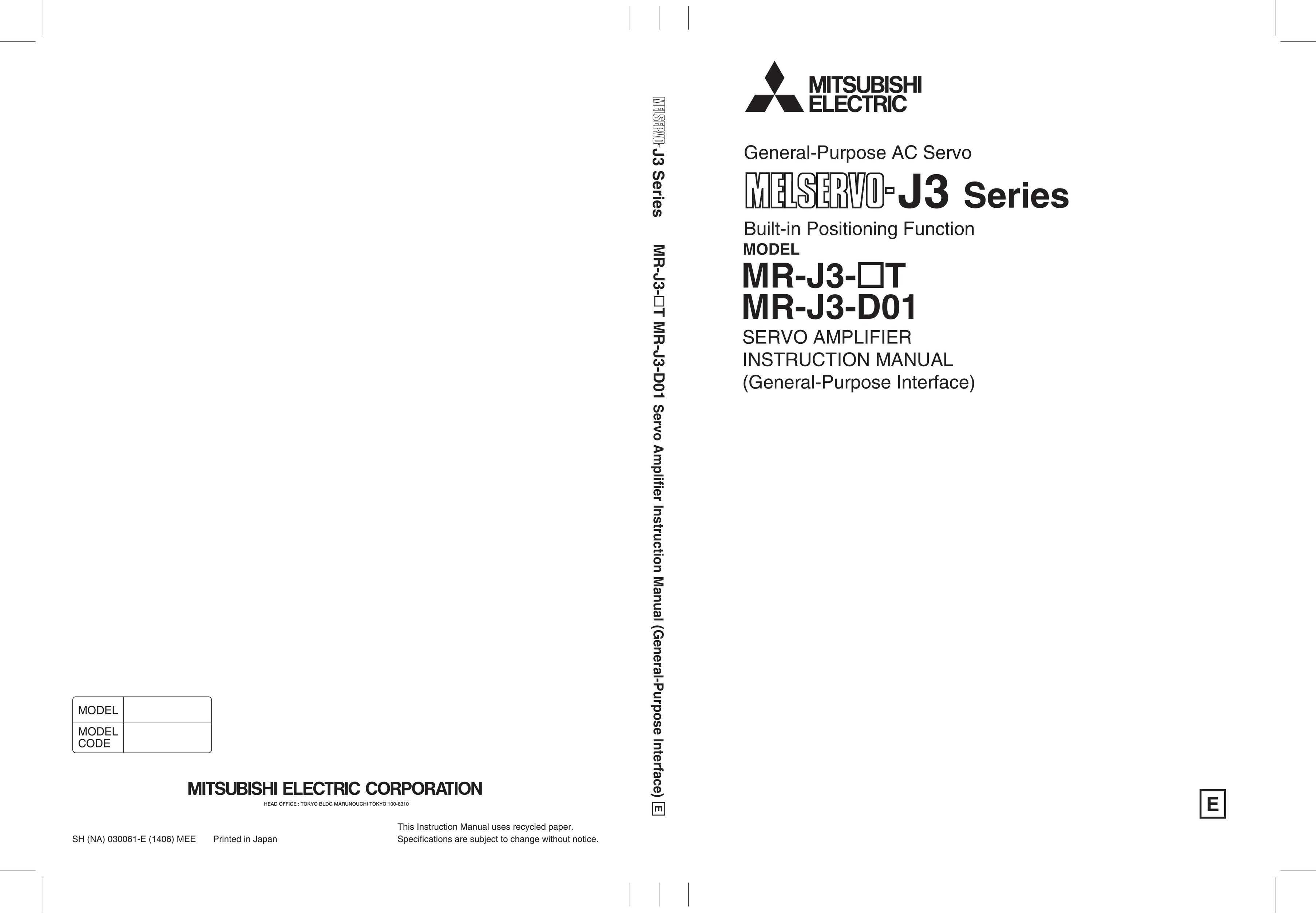 Mitsubishi Electronics MR-J3-D01 Car Amplifier User Manual