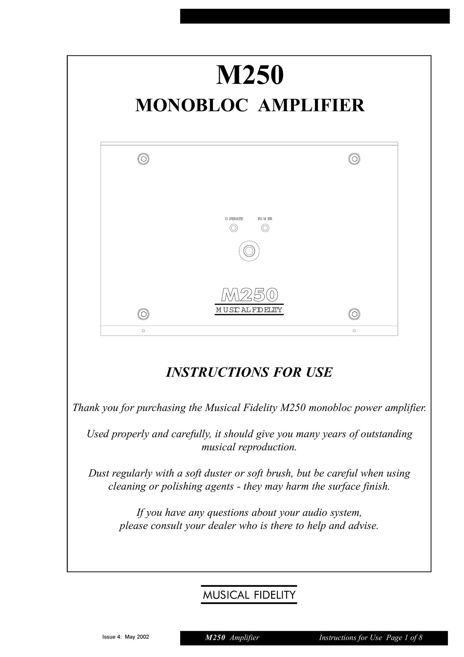 Musical Fidelity M250 Car Amplifier User Manual