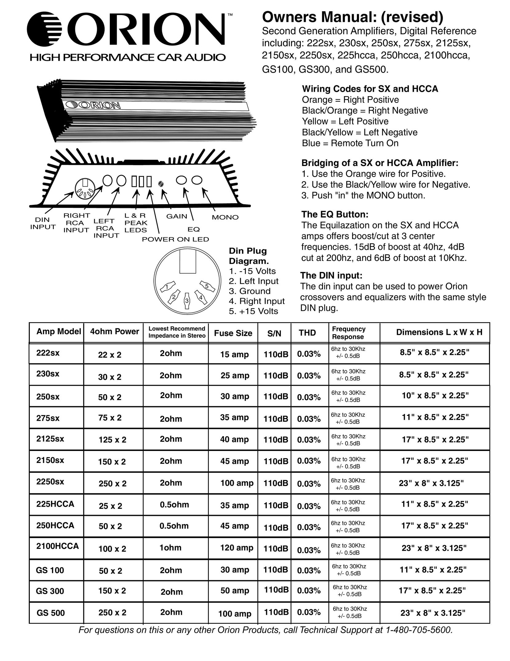 Orion Car Audio 2100HCCA Car Amplifier User Manual