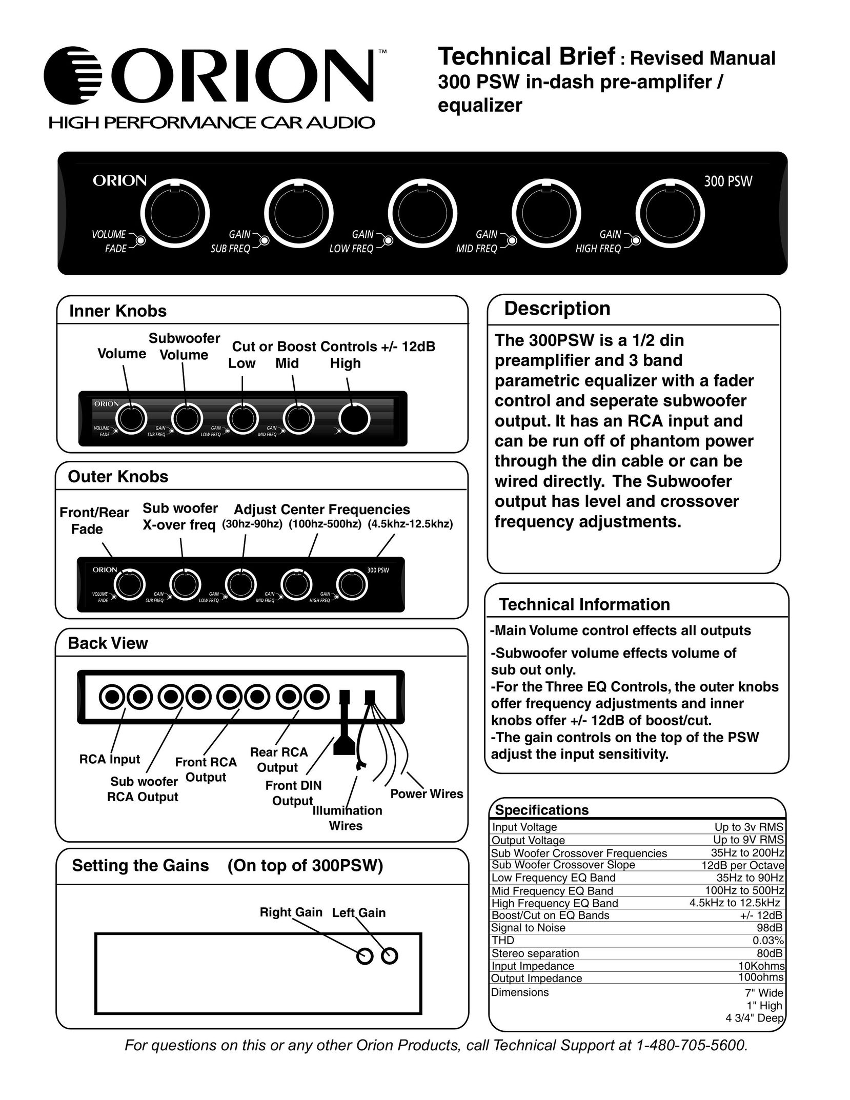 Orion Car Audio 300 PSW Car Amplifier User Manual