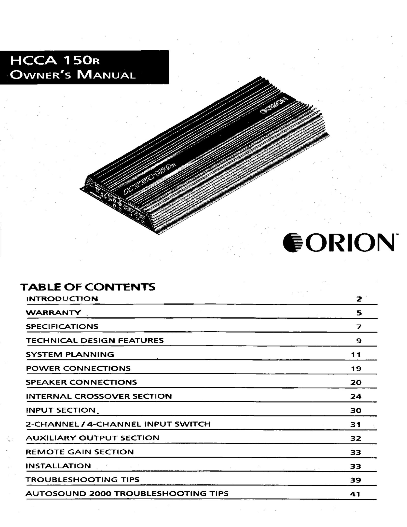 Orion Car Audio HCCA 150R Car Amplifier User Manual