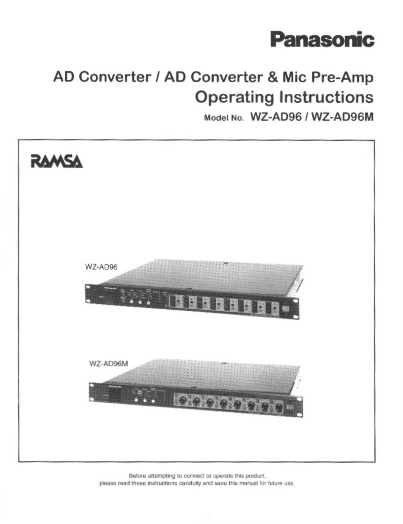 Panasonic WZ-AD96 Car Amplifier User Manual